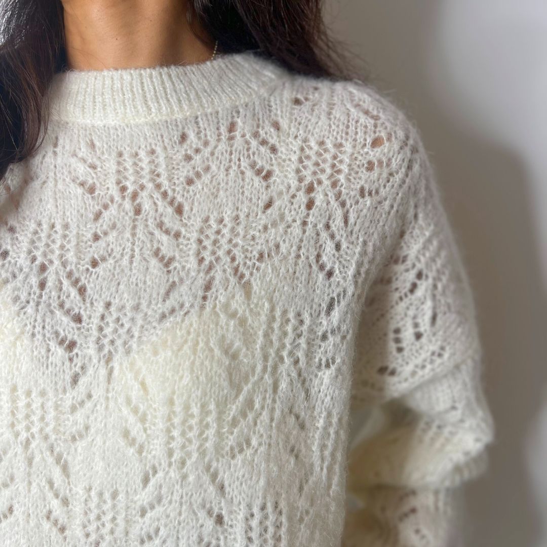 Pull oversize en laine et mohair CHANA écru à la maille ajourée