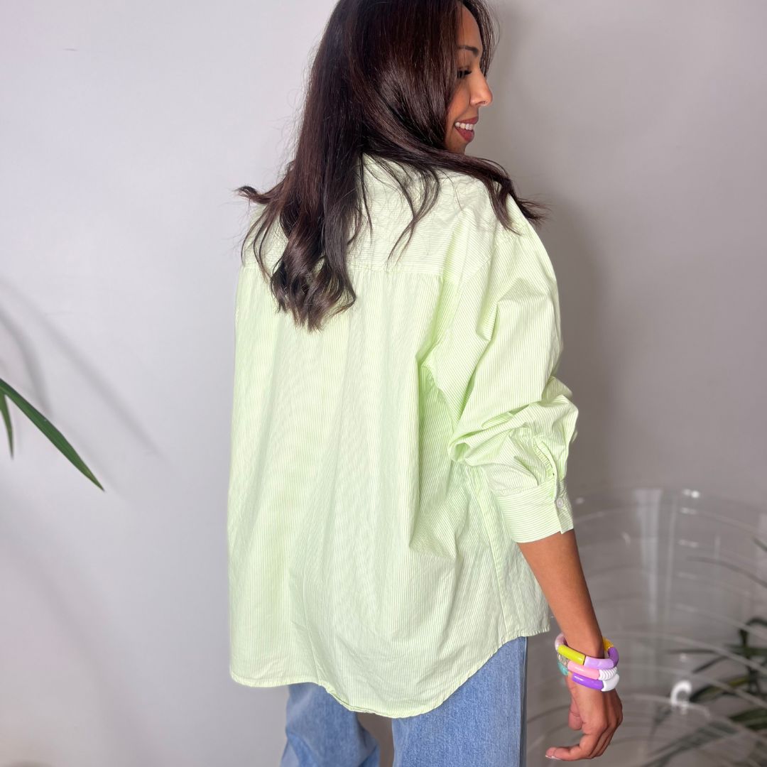 Chemise oversize en coton SAM verte à rayures