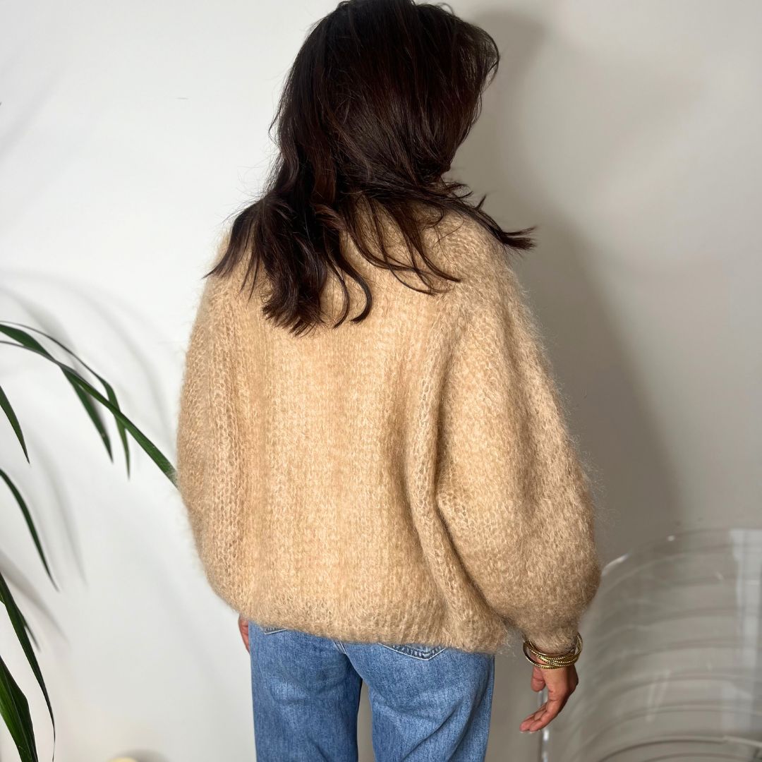 Gilet oversize en kid mohair MOLLY marron sans fermeture