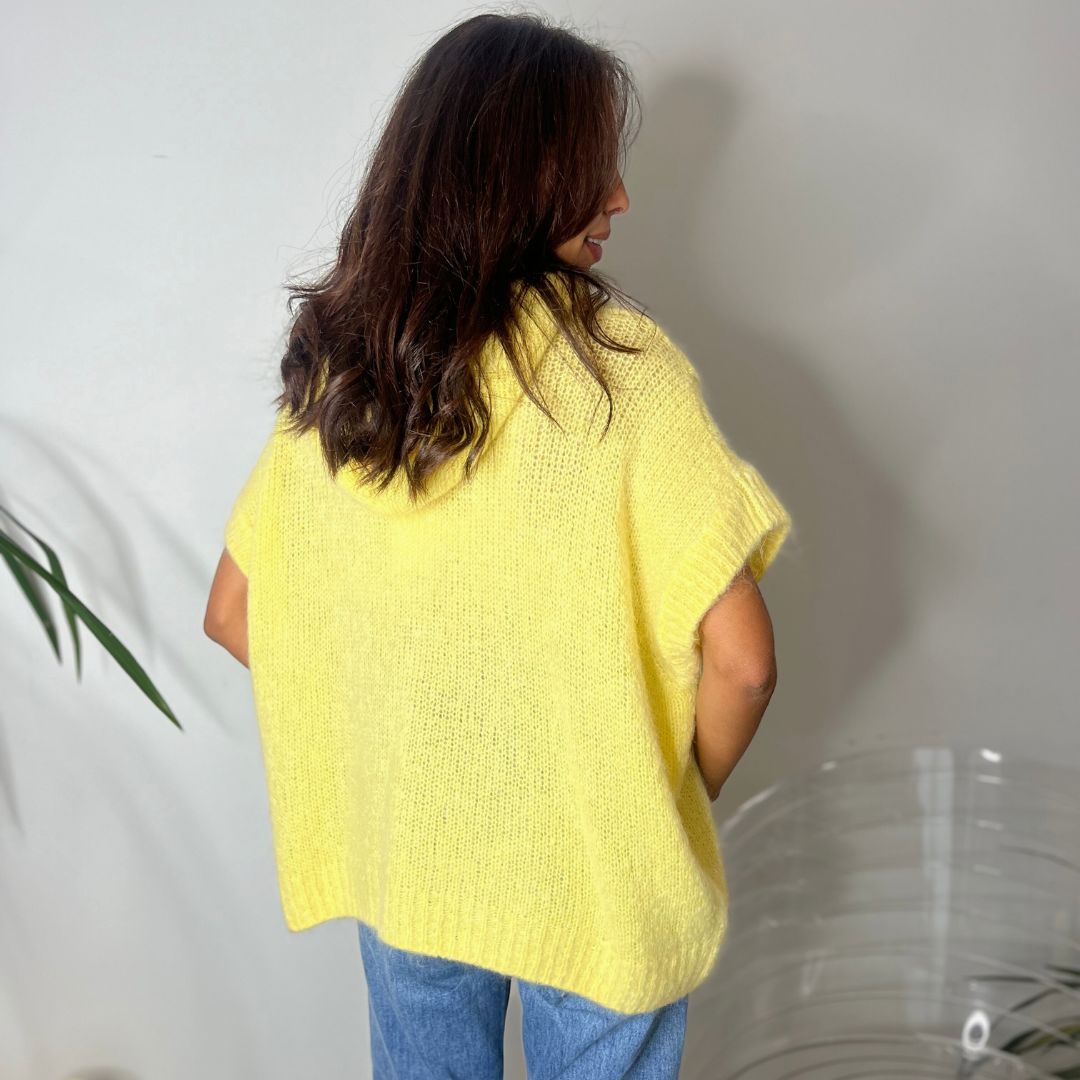Pull sans-manches à capuche LIAM jaune en kid mohair et laine