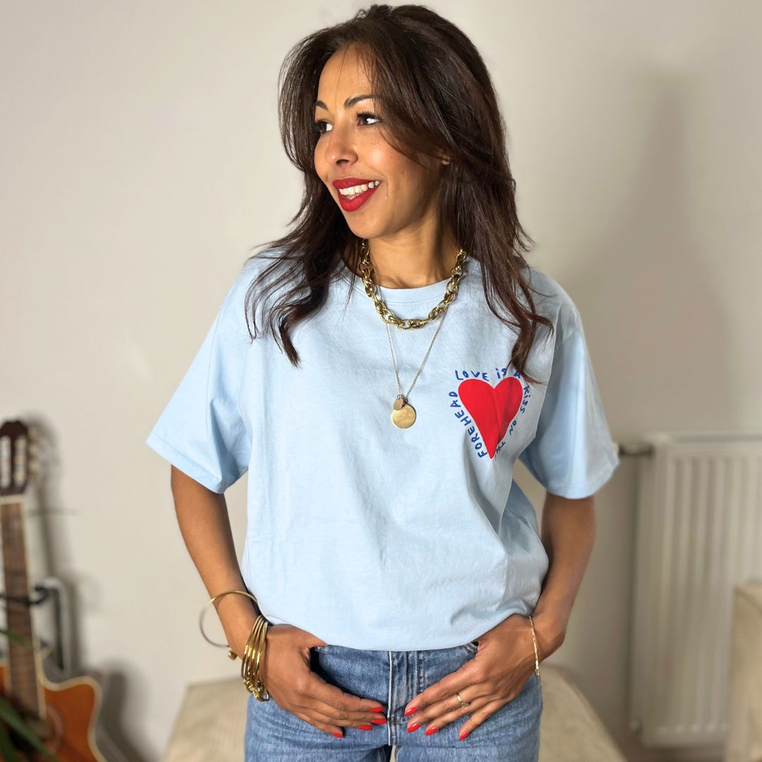 T-shirt manches courtes en coton KISS bleu à la coupe oversize
