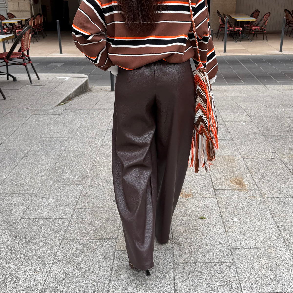 Pantalon ELLA simili cuir marron