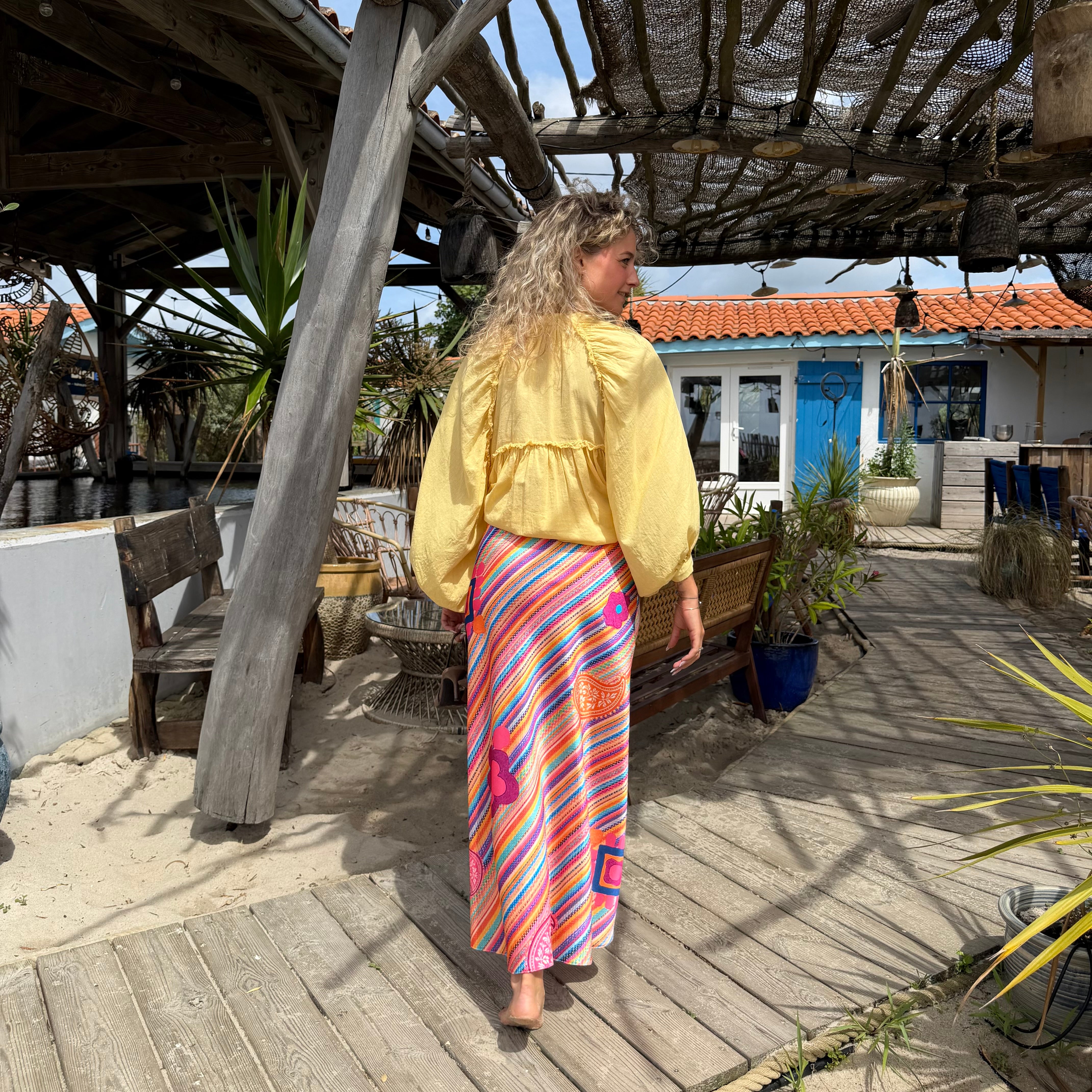 Jupe longue fluide VAVA imprimé orange