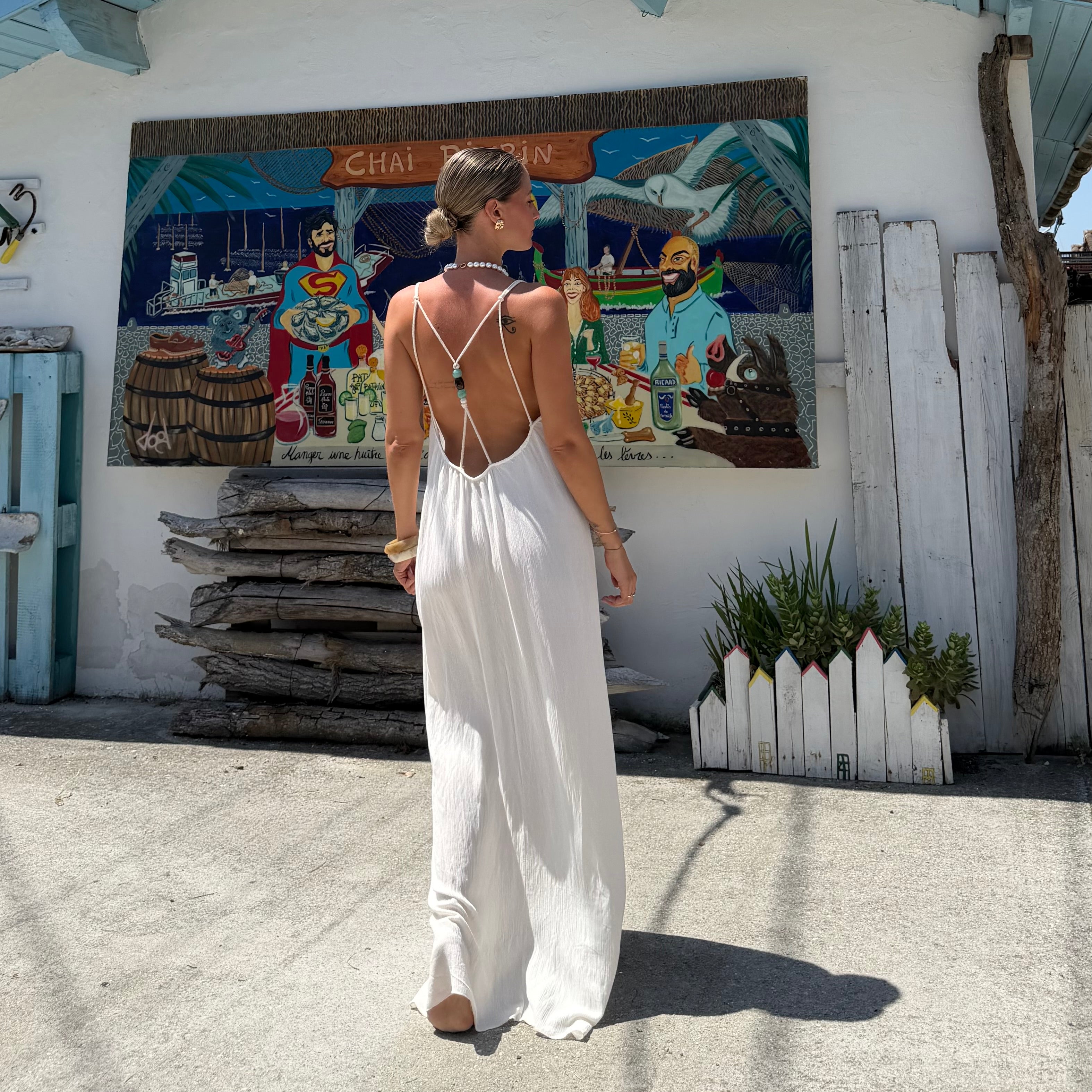 ROBE AZUR longue dos nu blanche