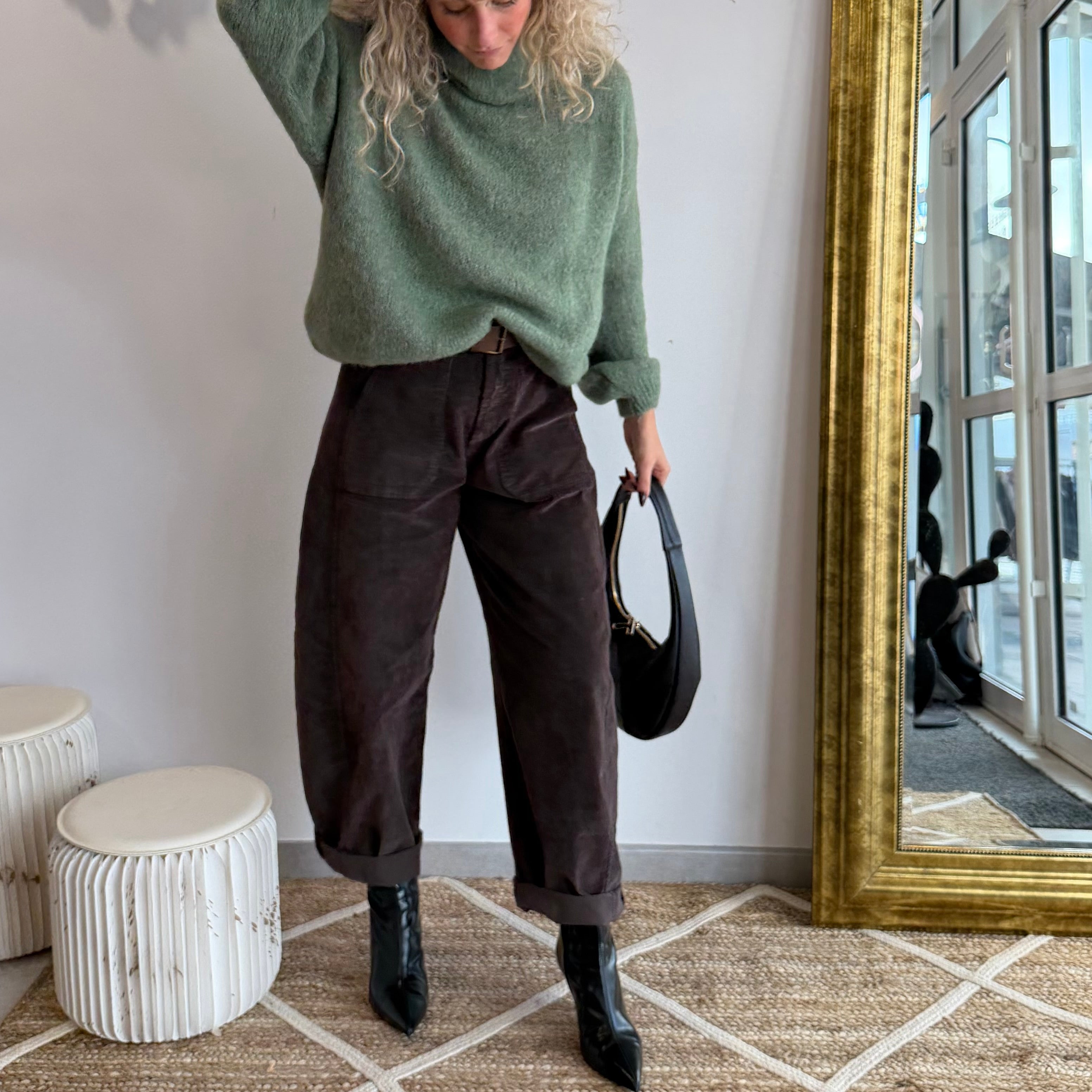 Pantalon LOUNA marron velour côtelé