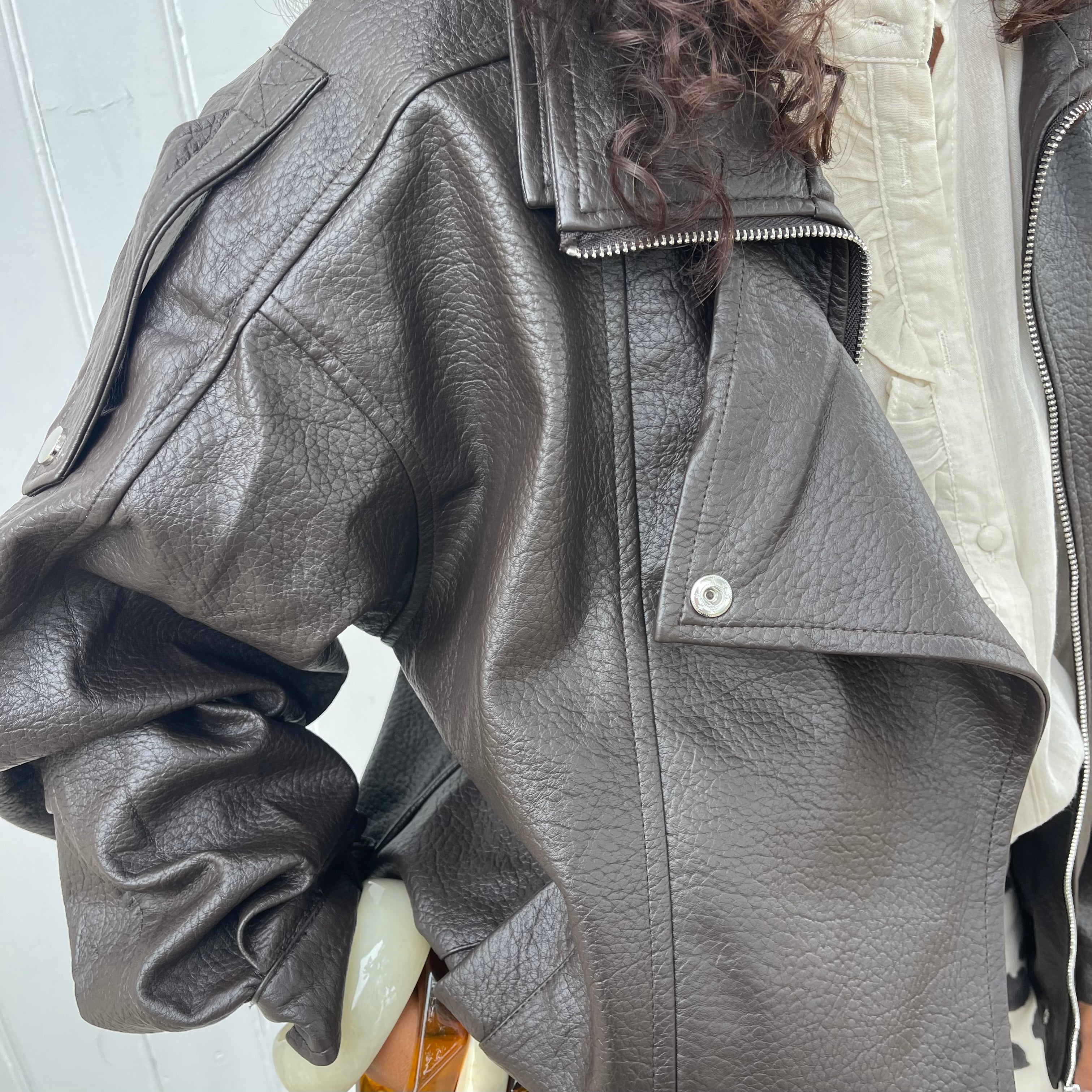 Veste perfecto LEA oversize effet cuir marron