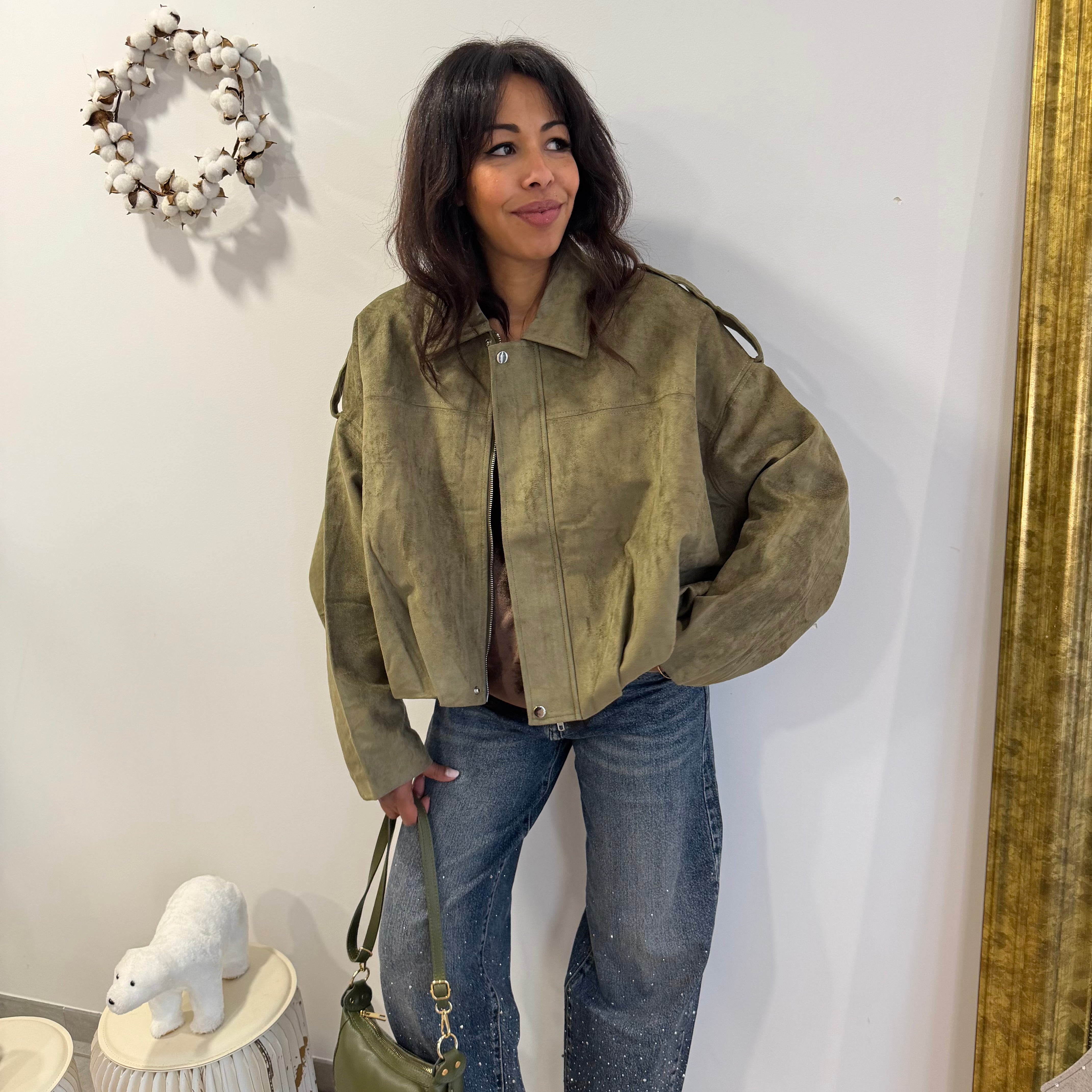 Bombers GAZIA oversize façon daim kaki