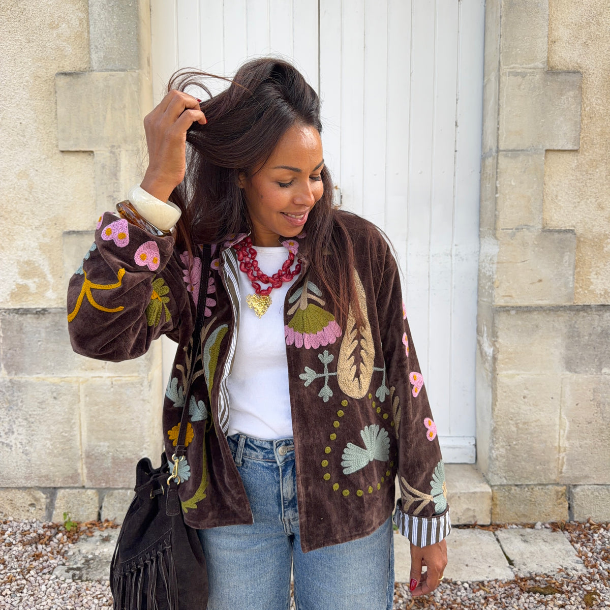 Veste SUZANE brodé marron