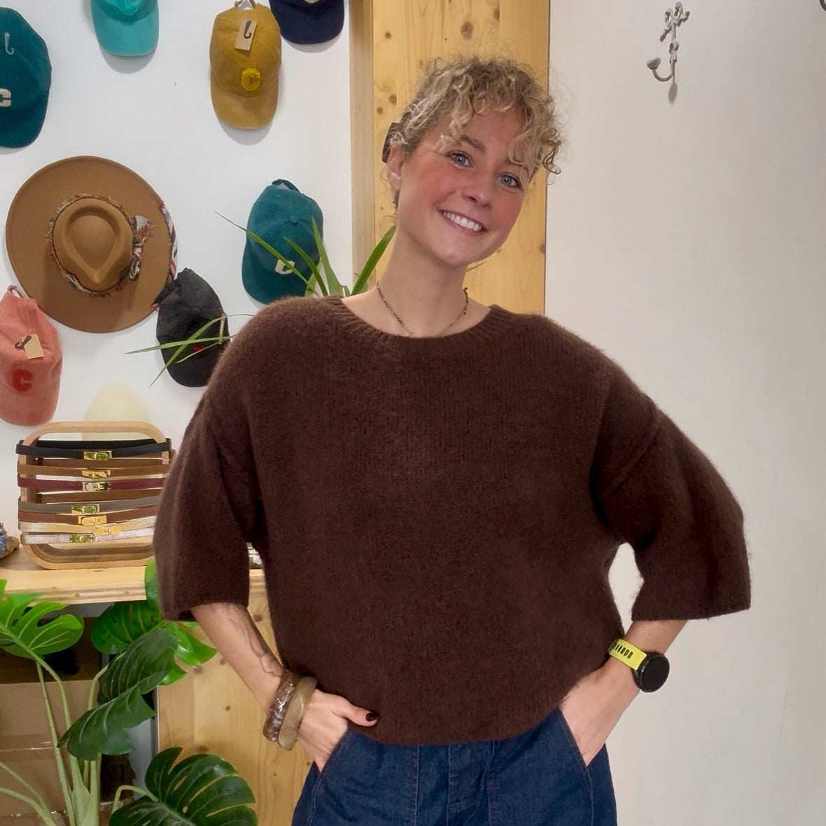 Pull baby alpaga LIO marron manche 3/4