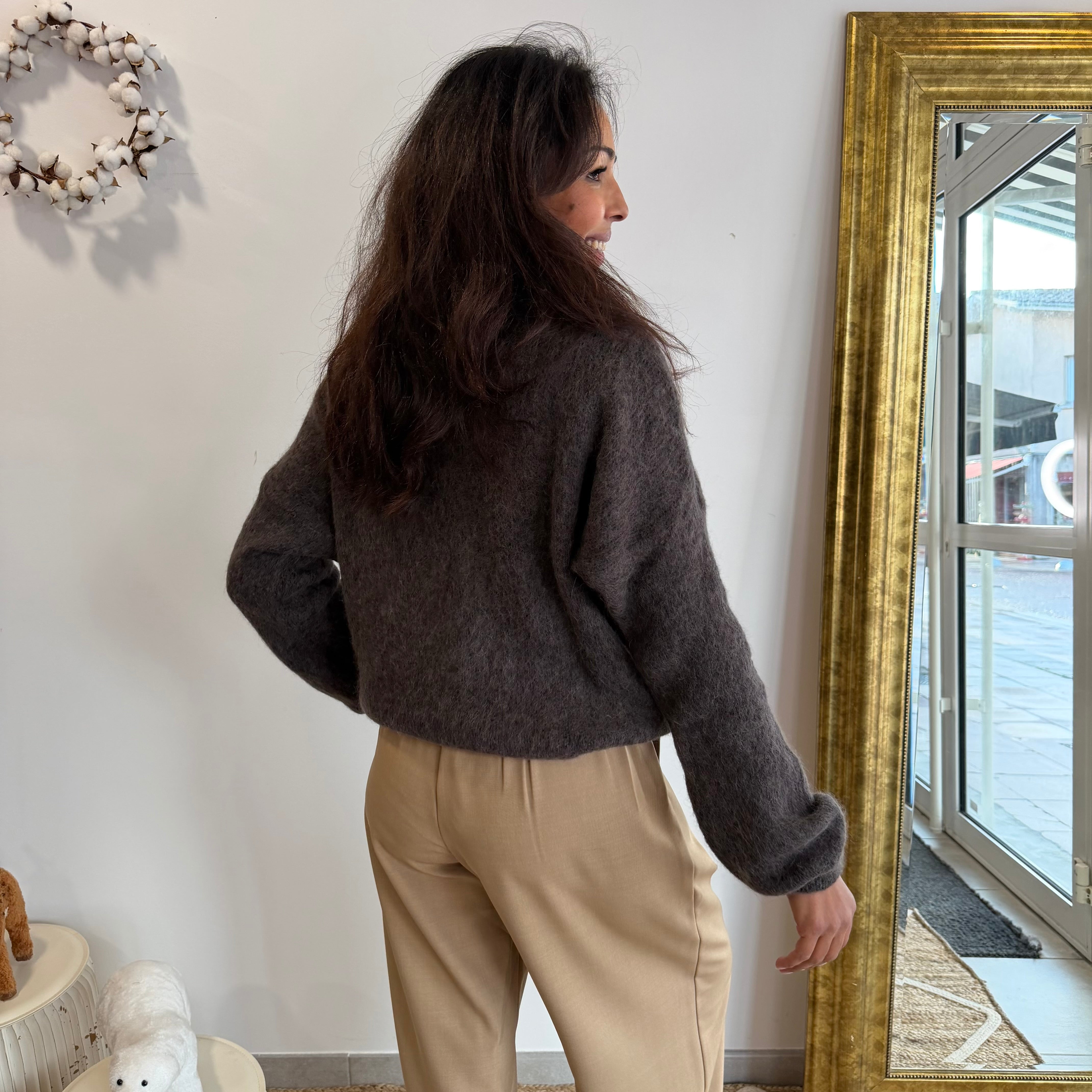 Pull col roulé LILIAN marron, baby alpaga laine