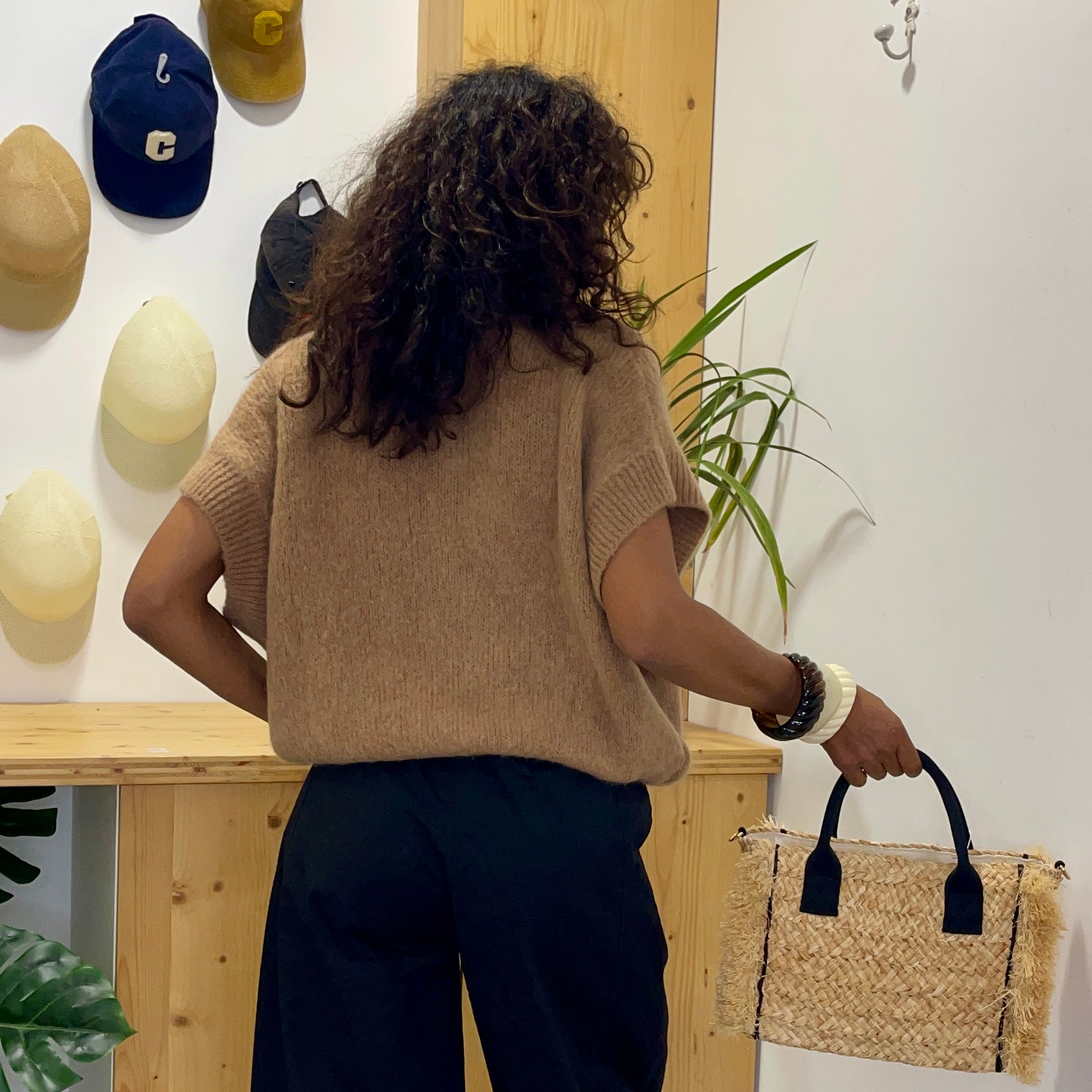Pull manches courtes ANNA beige camel en baby alpaga et laine