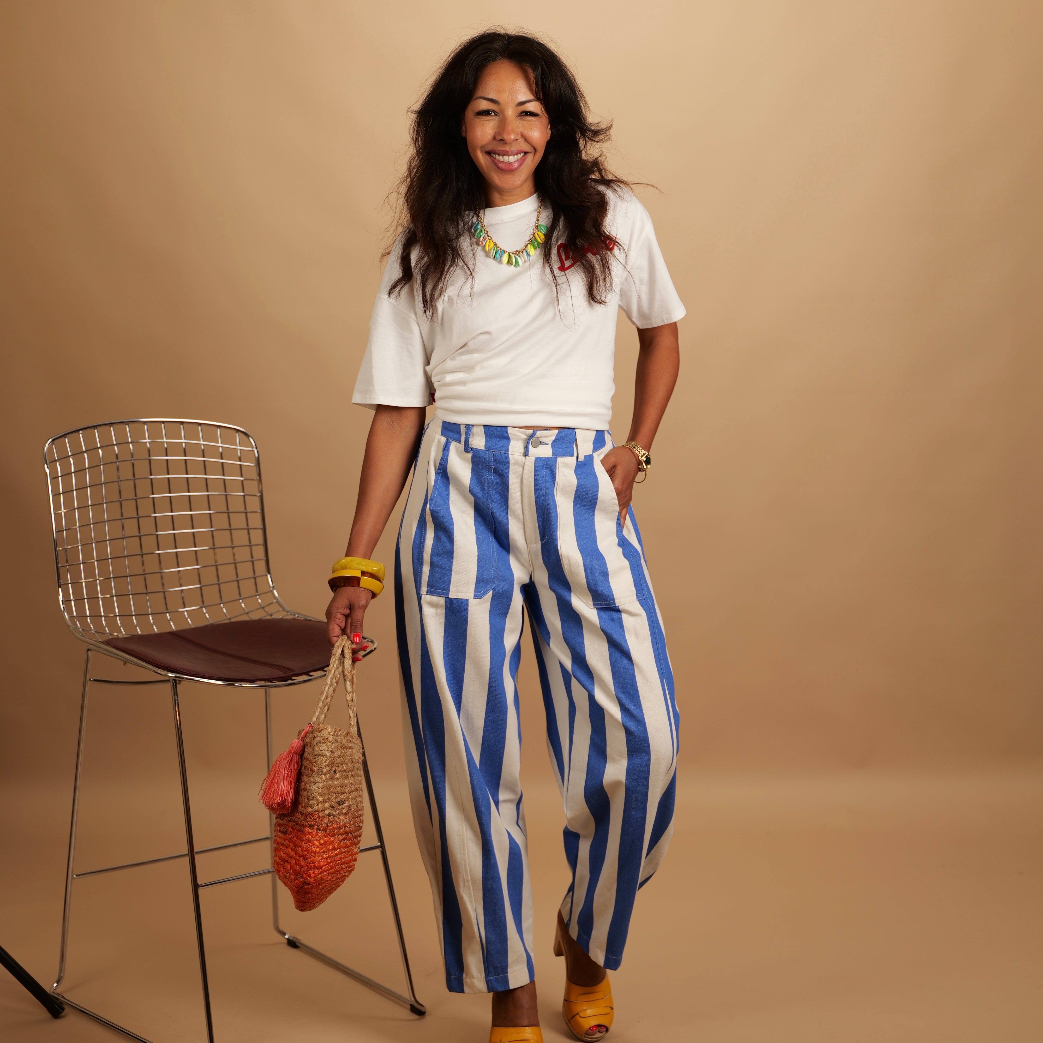 Pantalon LOUNA rayé bleu roi & blanc