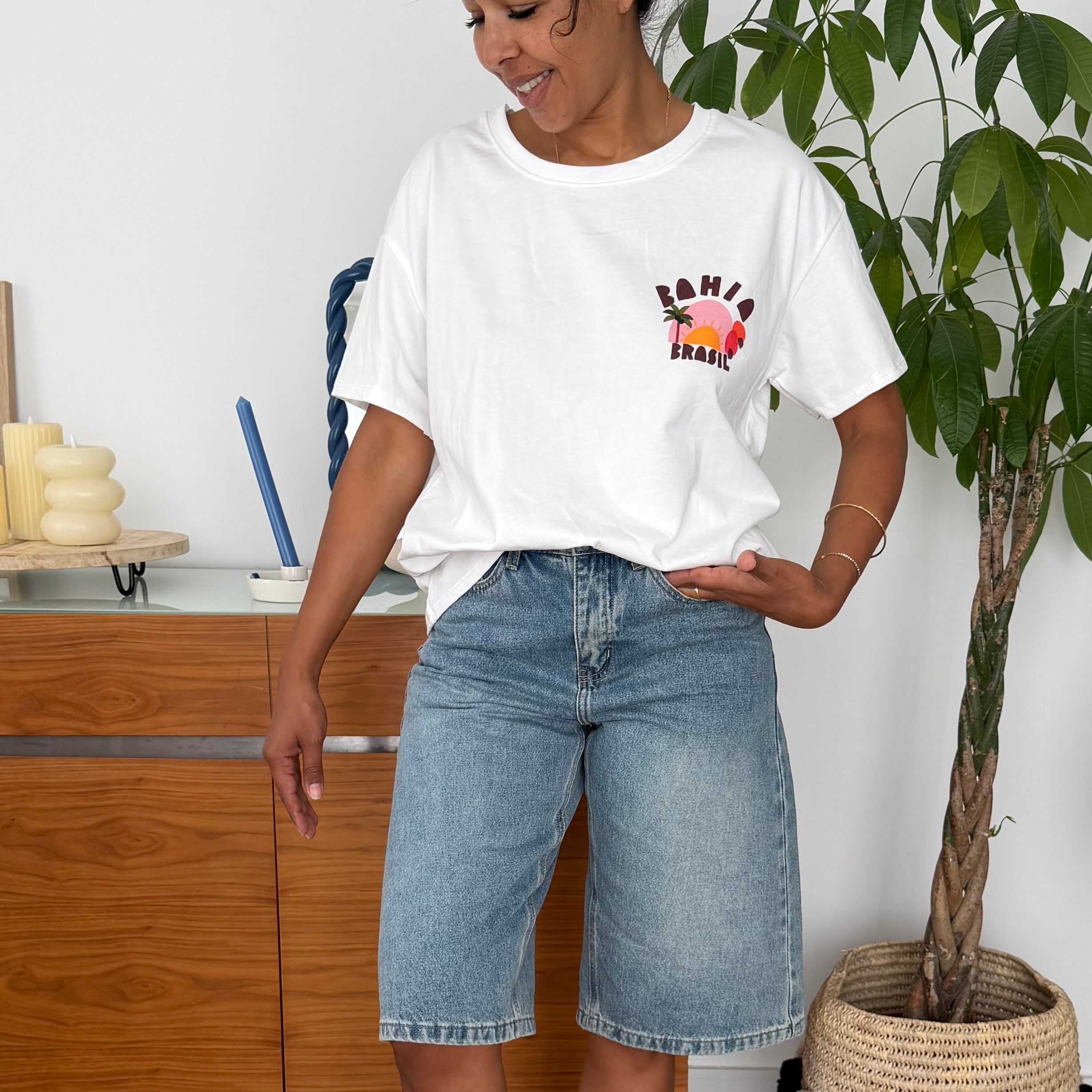 T-shirt blanc en coton imprimé BAHIA