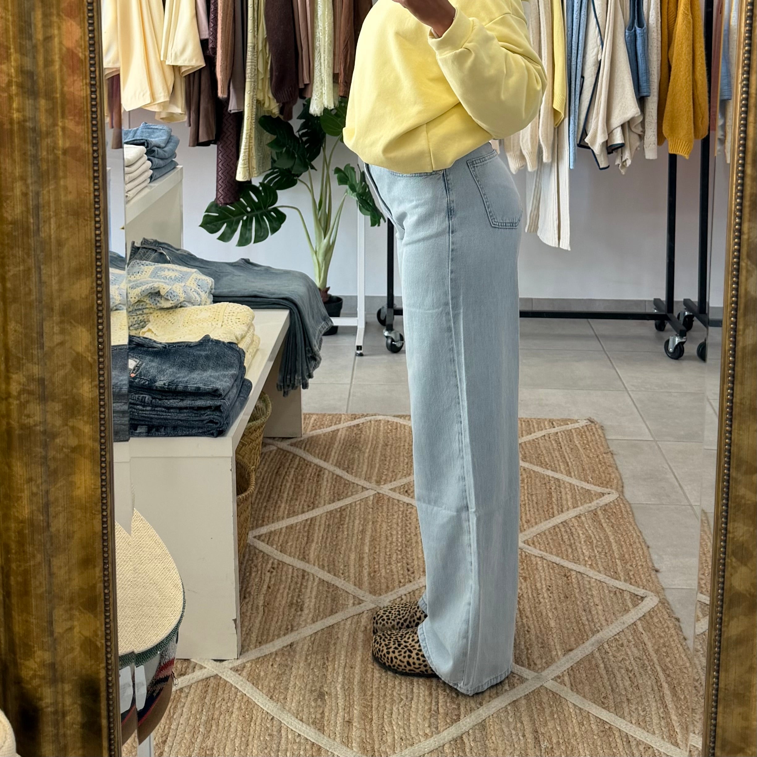 Pantalon fluide JOLY taille haute en coton lyocell effet denim bleu ciel