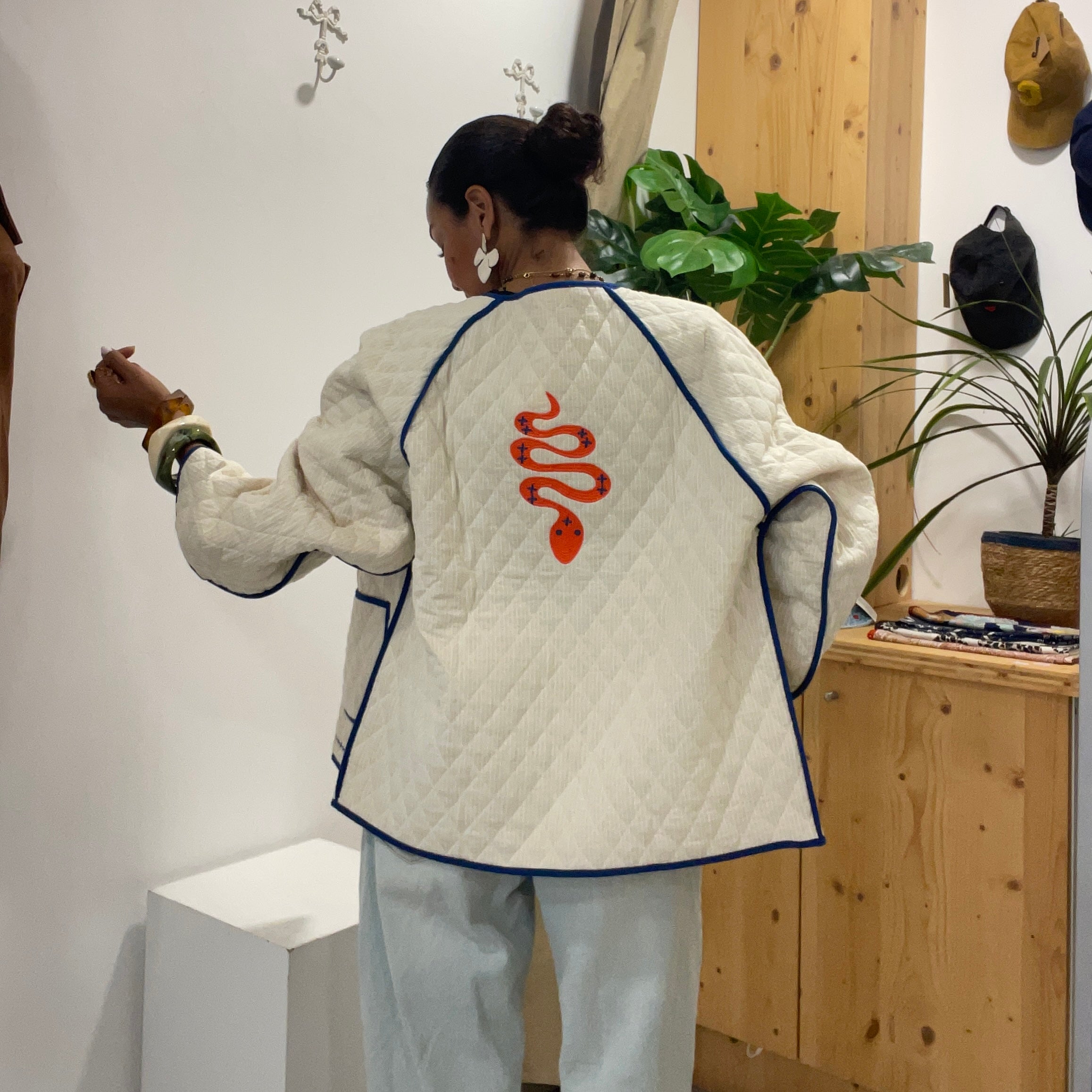 Veste SERPENT matelasée en coton brodée coupe over size