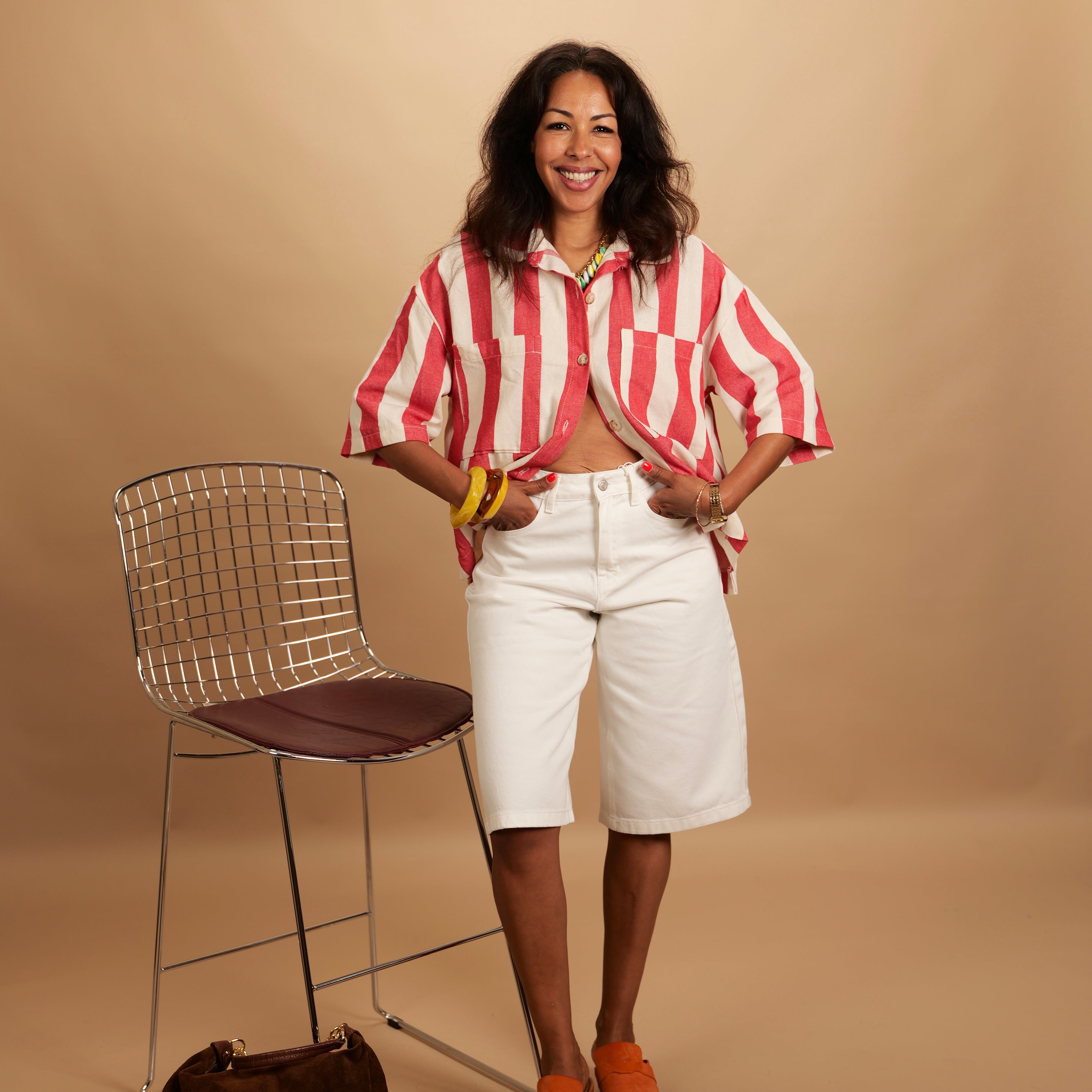 Chemise STRYA rayée corail & écru