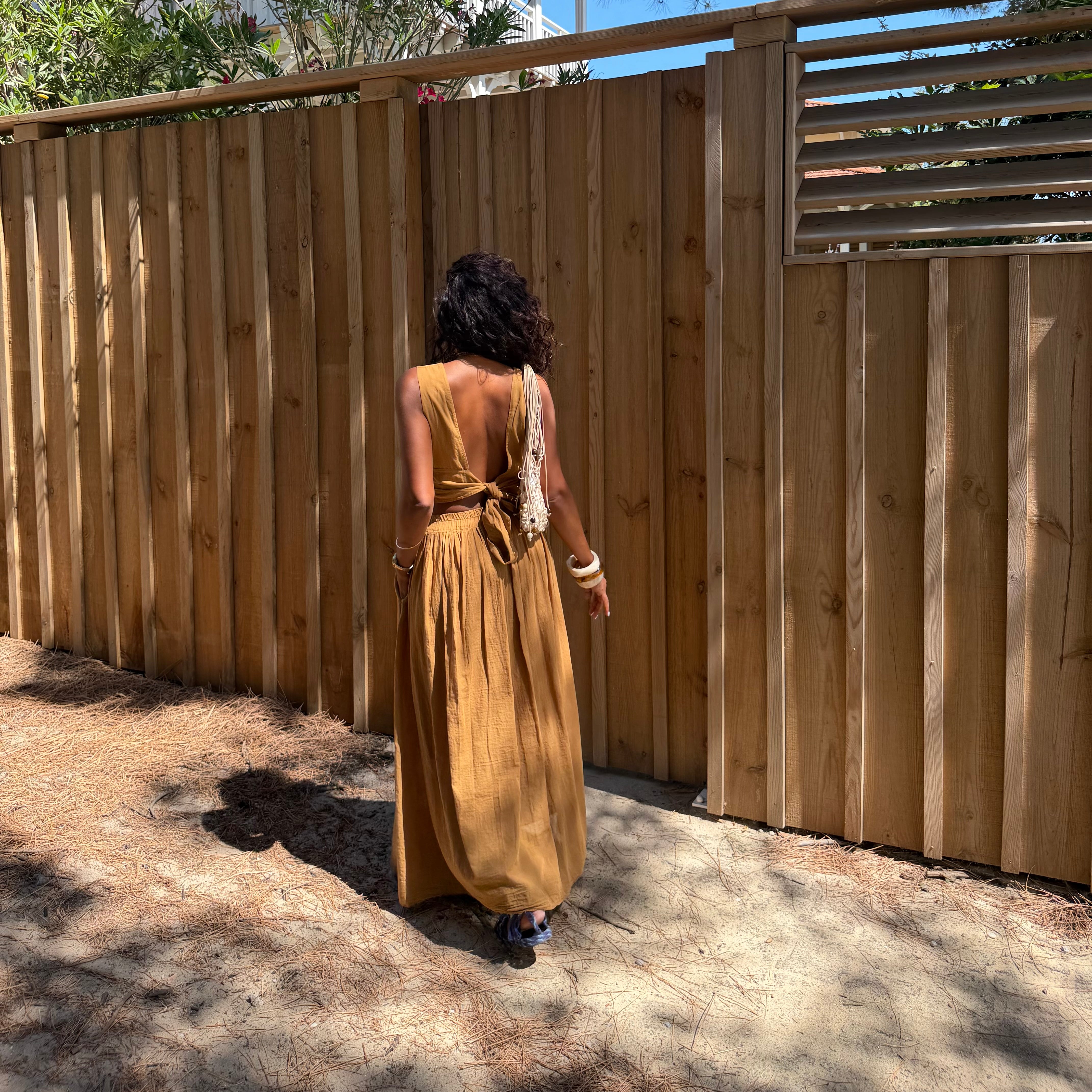 Ensemble YDRA jupe et top dos nu en coton tabac