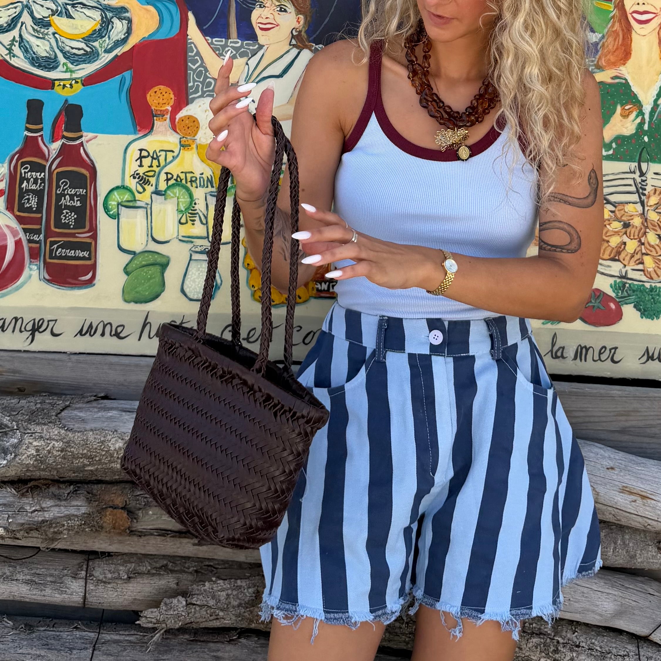 Mini sac cuir tressé Marron