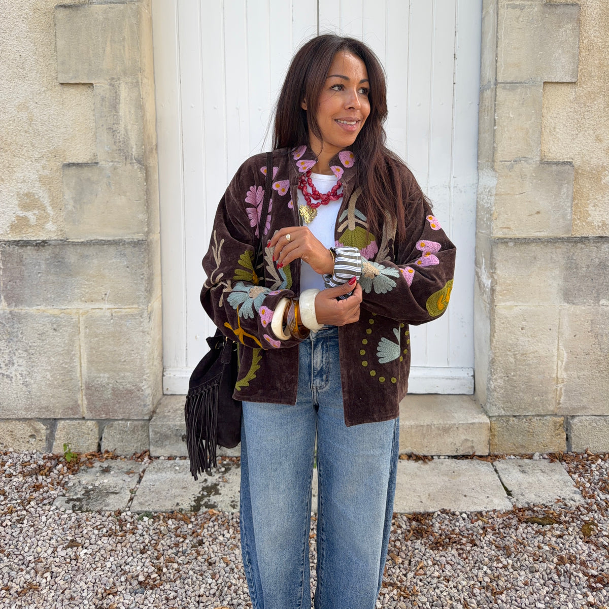Veste SUZANE brodé marron