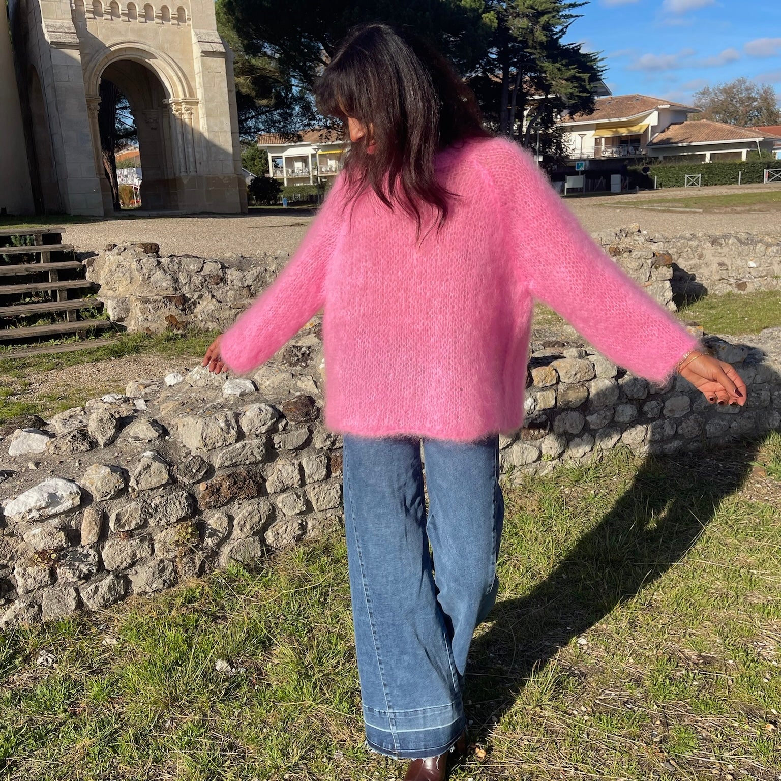 Pull en kid mohair GLADYS rose à la coupe oversize