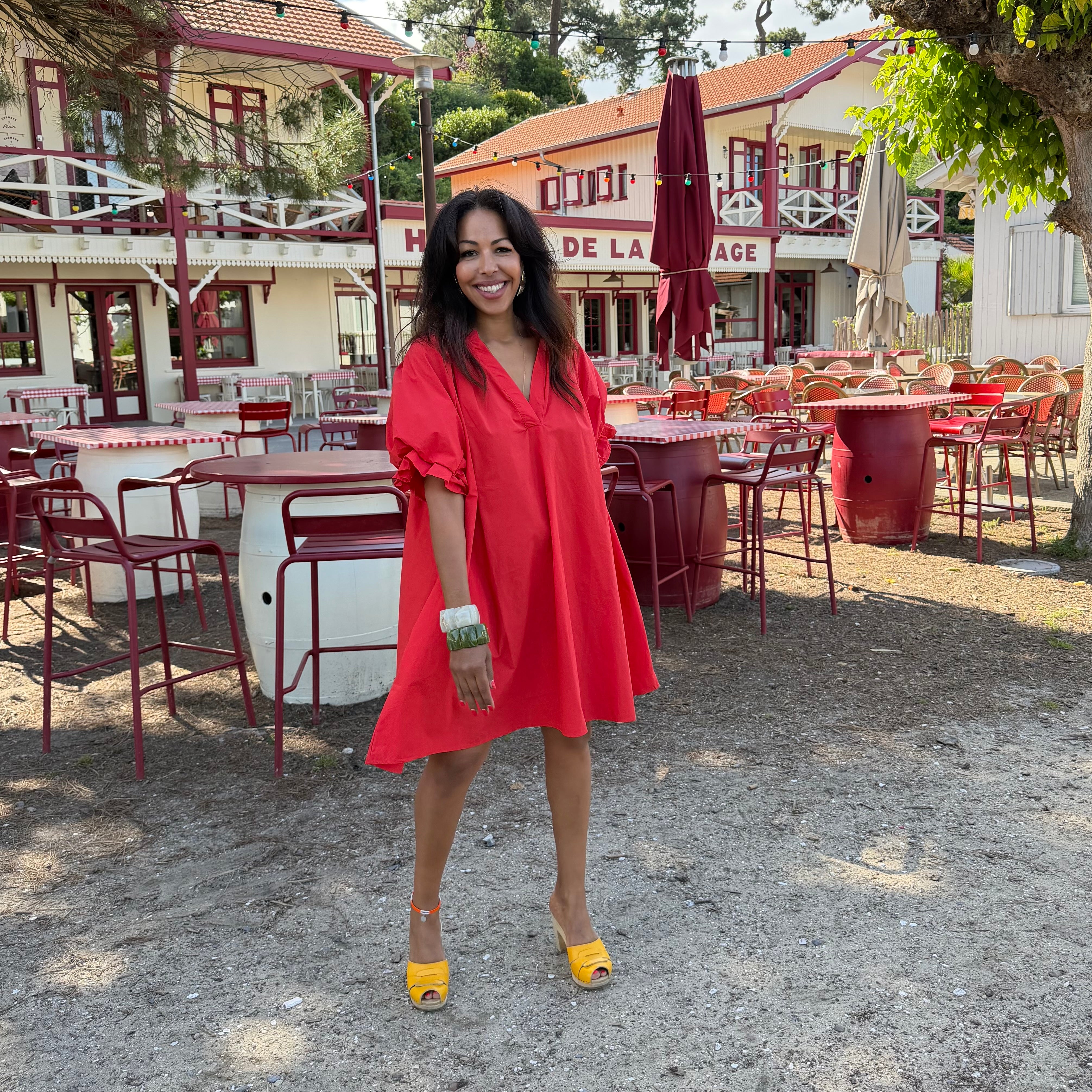Robe fluide CAROLINE rouge en coton