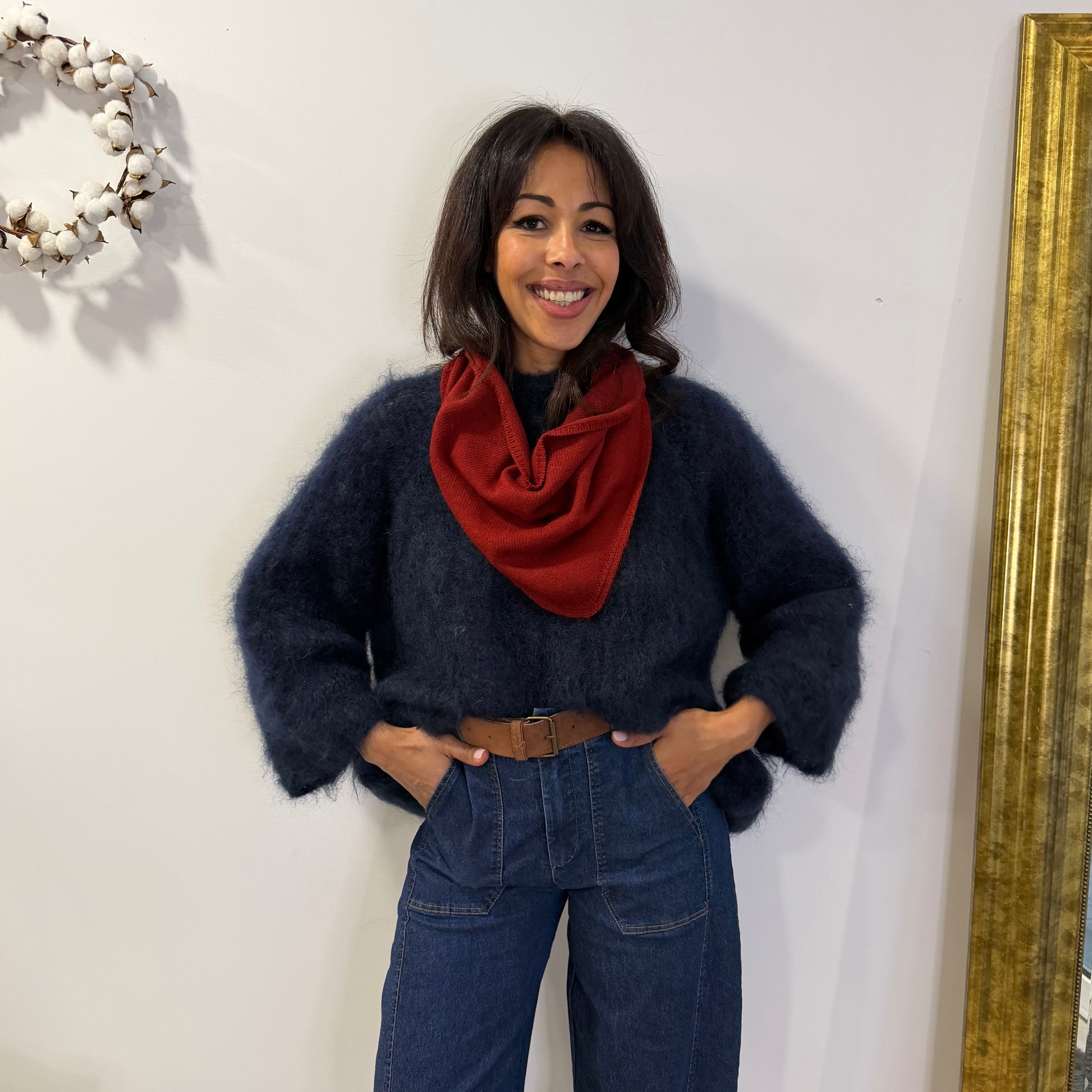 Col écharpe rouge bordeaux en cashmere laine