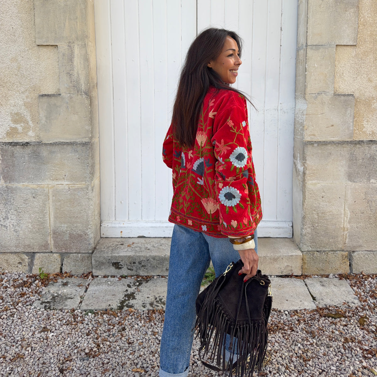 Veste SUZANE brodé rouge