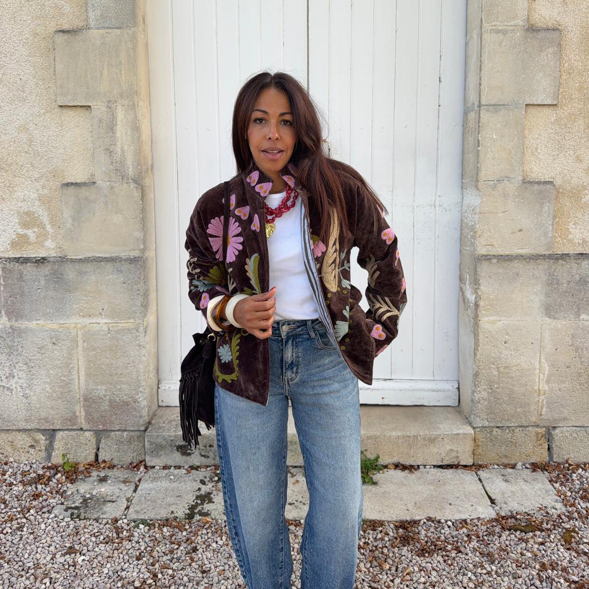 Veste SUZANE brodé marron