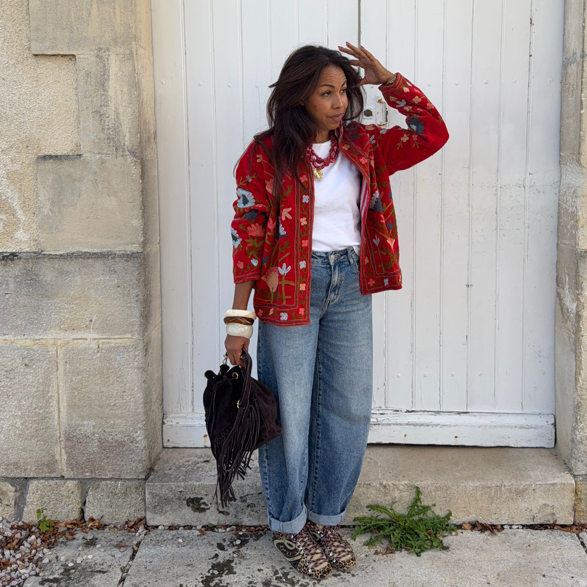 Veste SUZANE brodé rouge