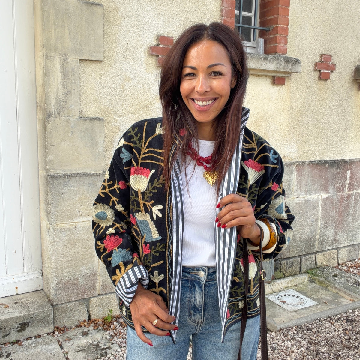 Veste SUZANE brodé noir