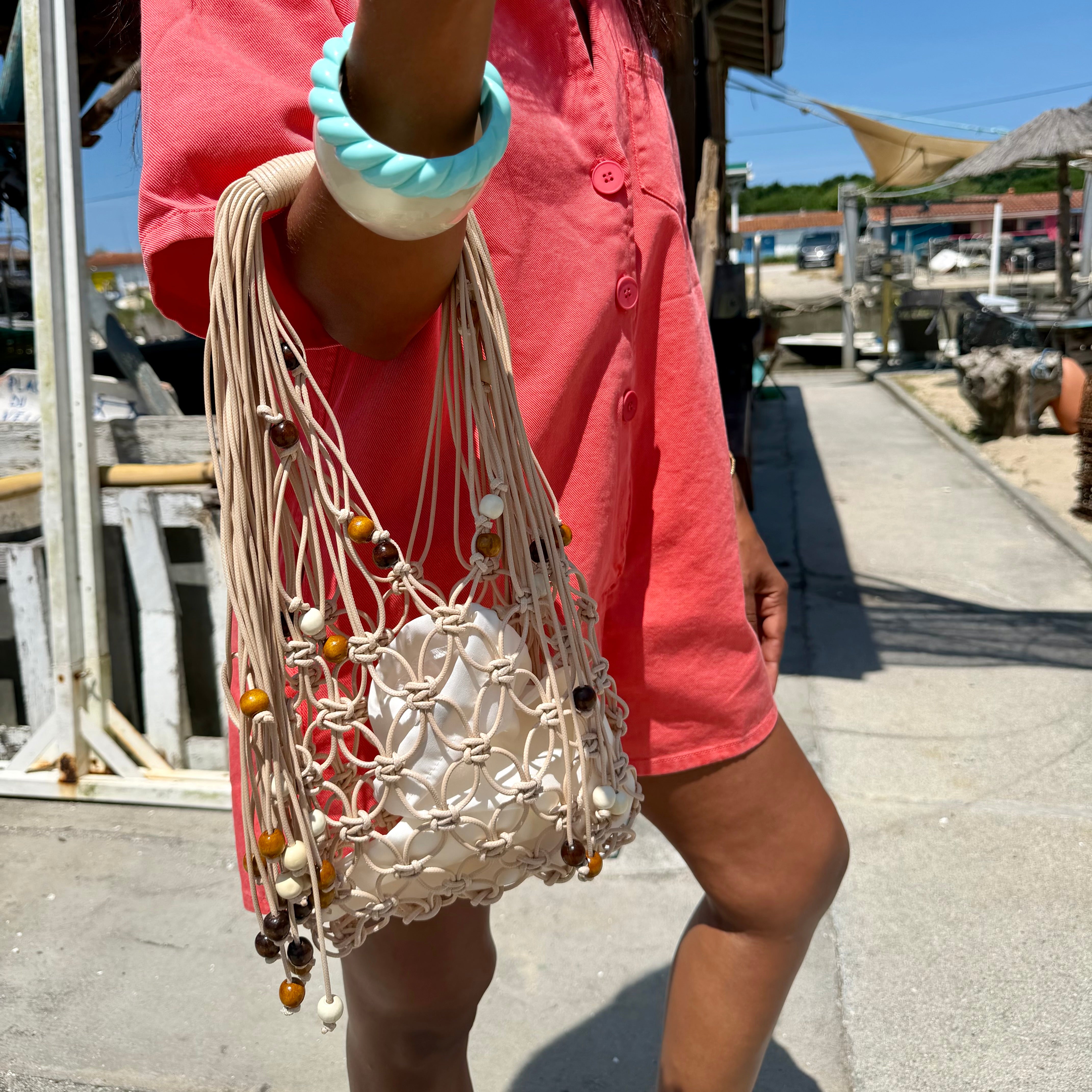 Sac filet coton beige