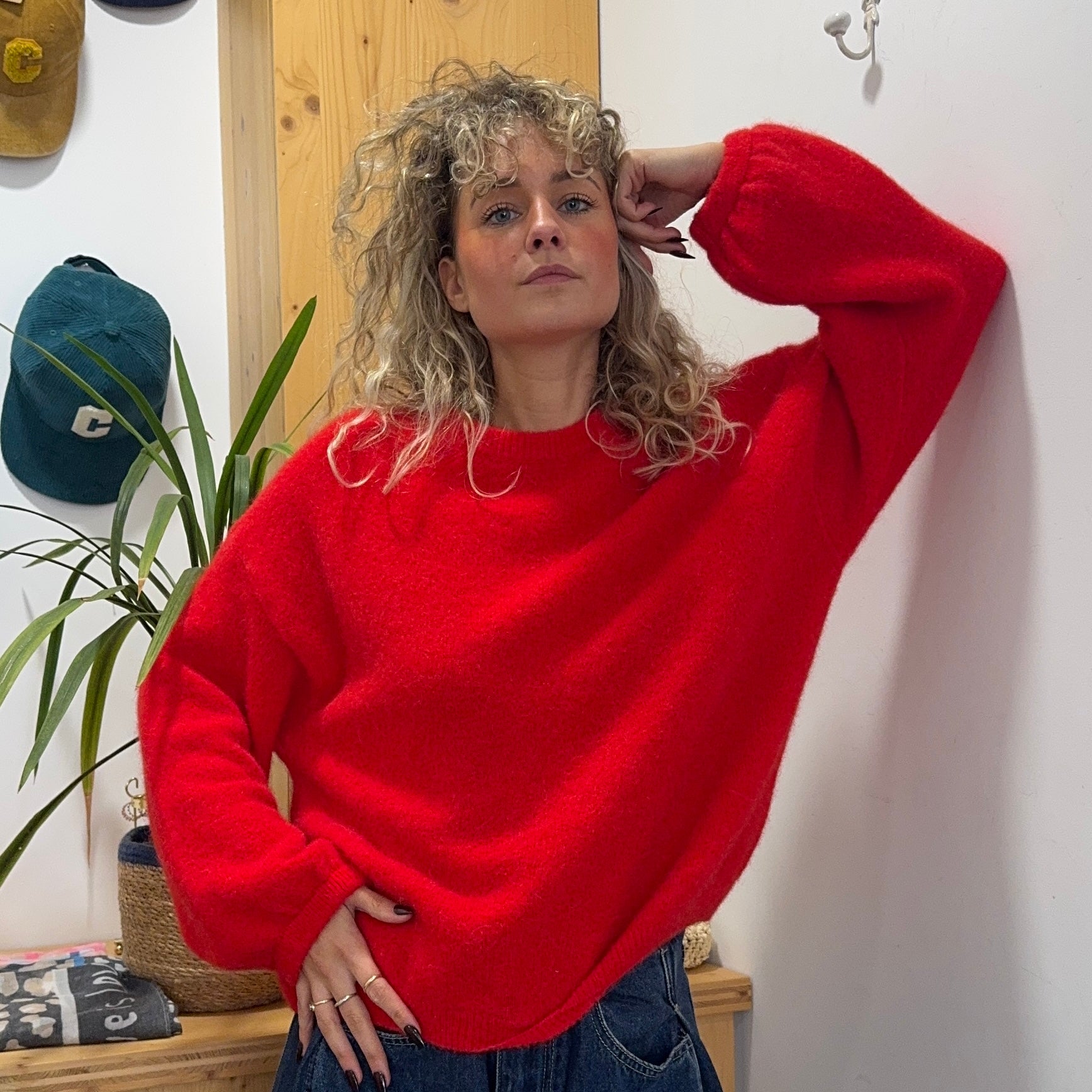 Pull Alpaga ELISE oversize rouge vif