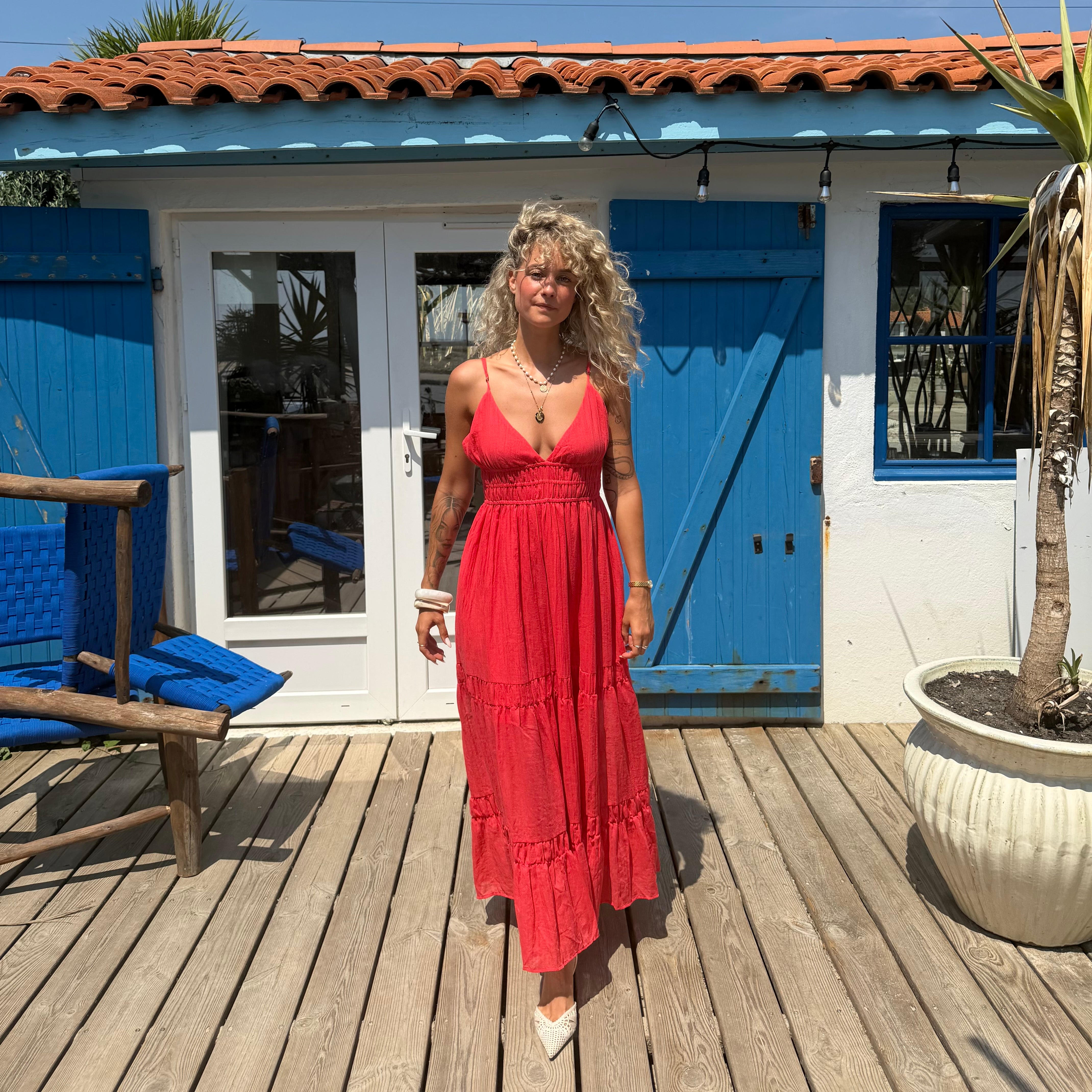 Robe ZINA voile de coton rouge