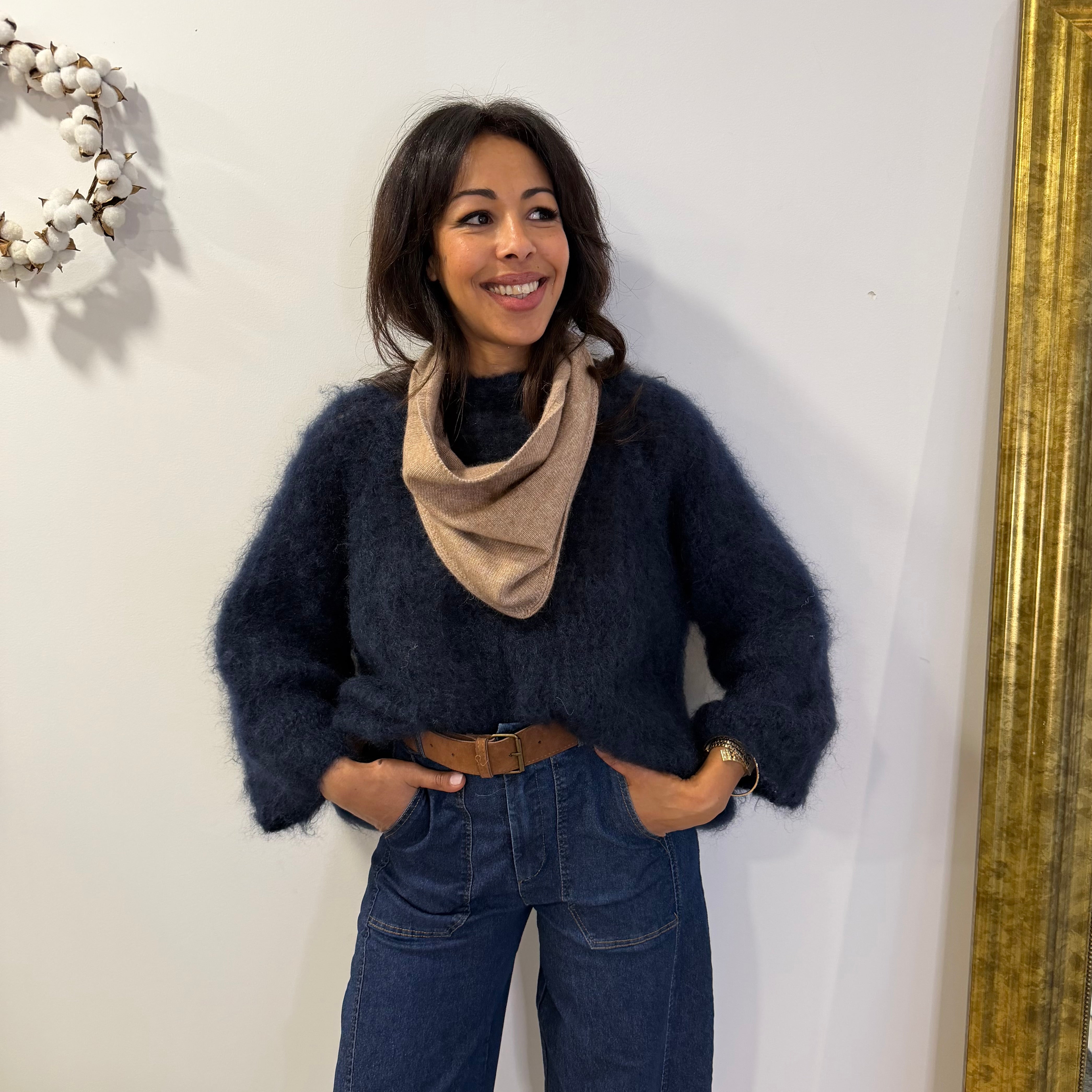 Col écharpe beige en cashmere laine