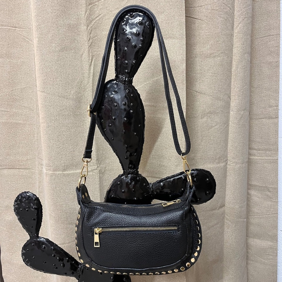 Sac à main clouté en cuir GLORIA noir