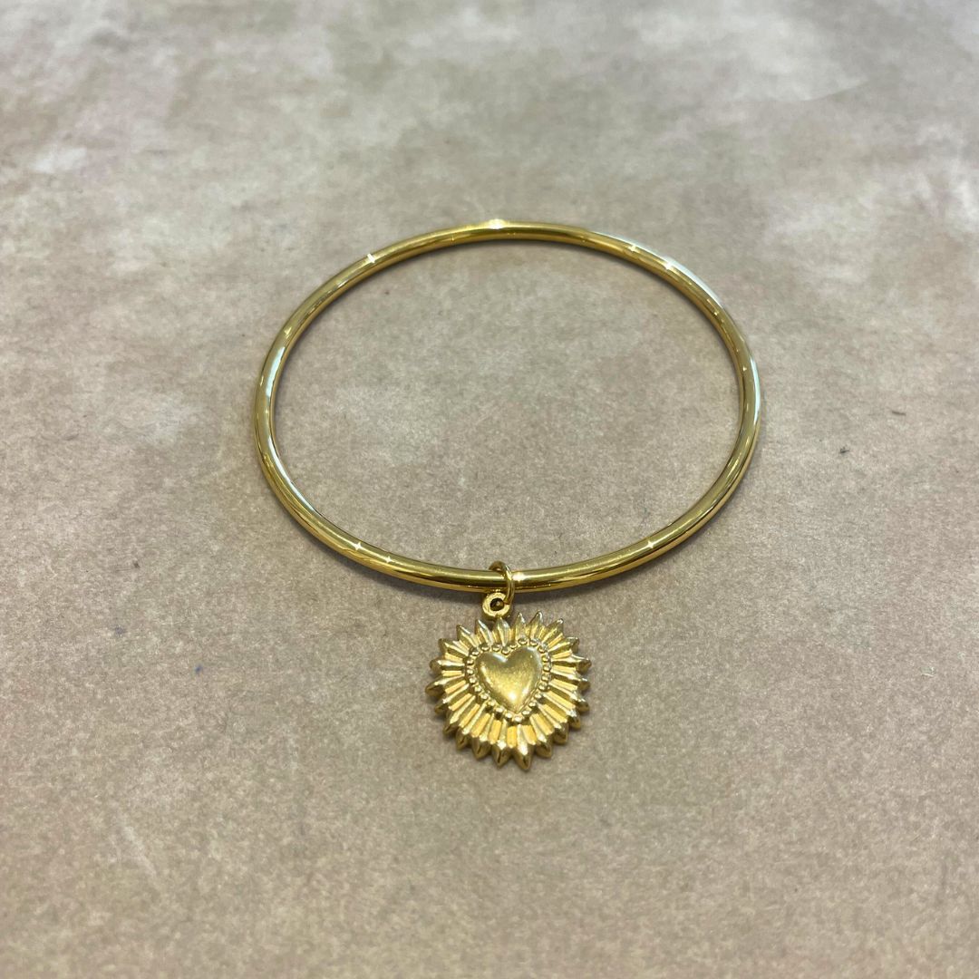 Jonc fin à pendentif coeur doré