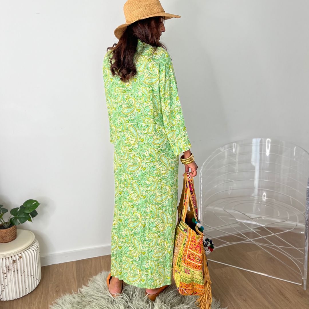 Robe longue façon chemise KATY aux motifs dans les tons de verts