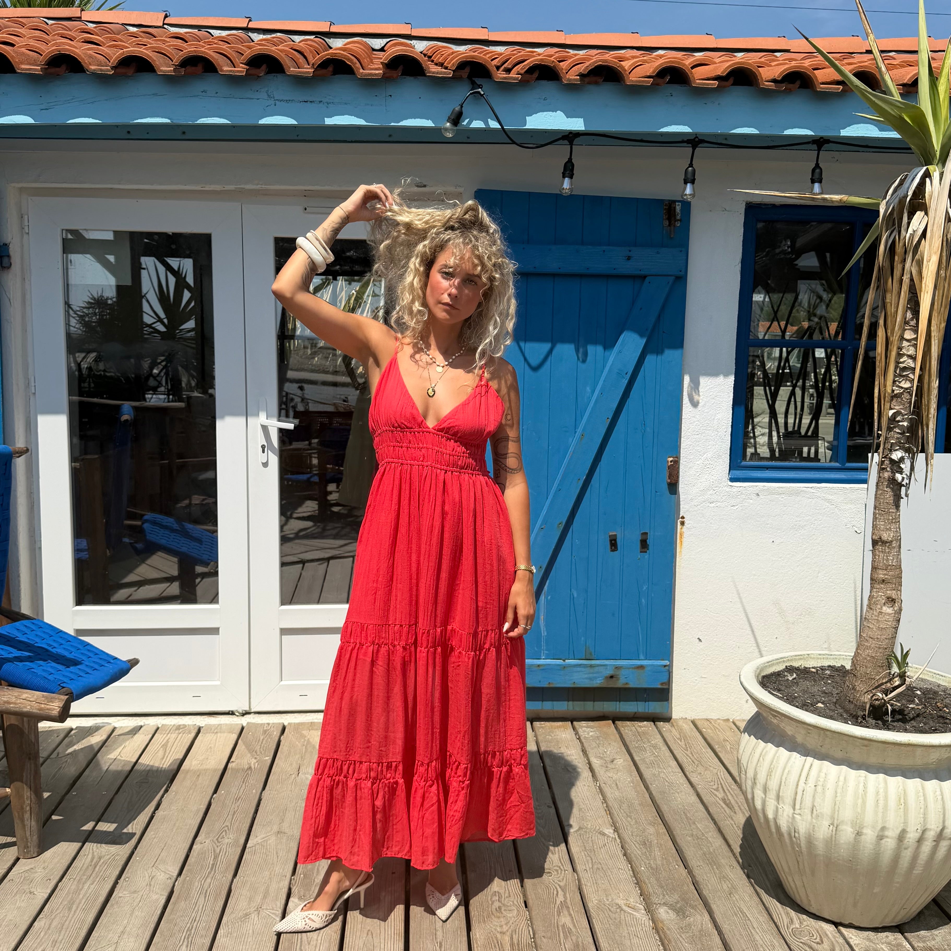 Robe ZINA voile de coton rouge