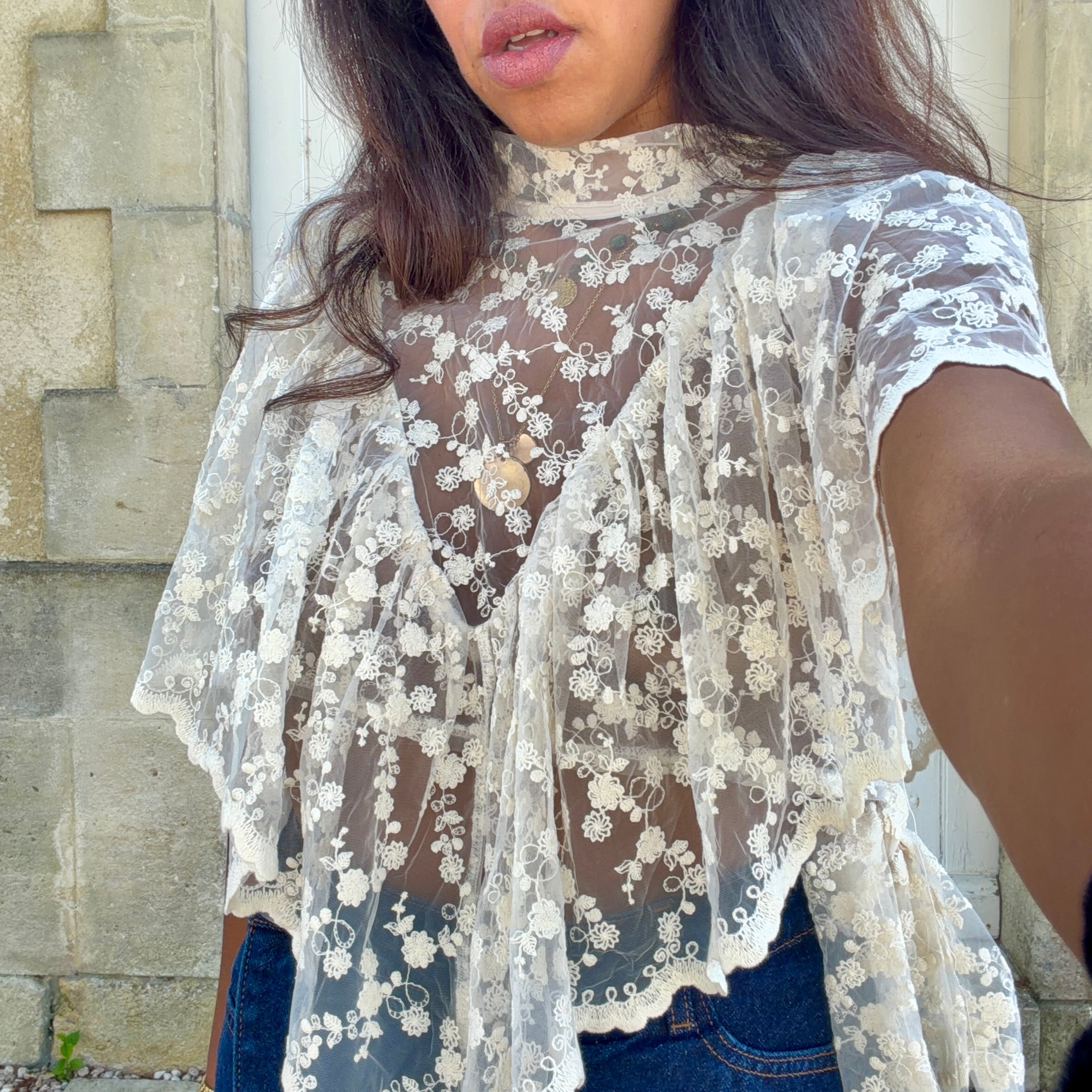 Blouse dentelle ELISE brodé écru