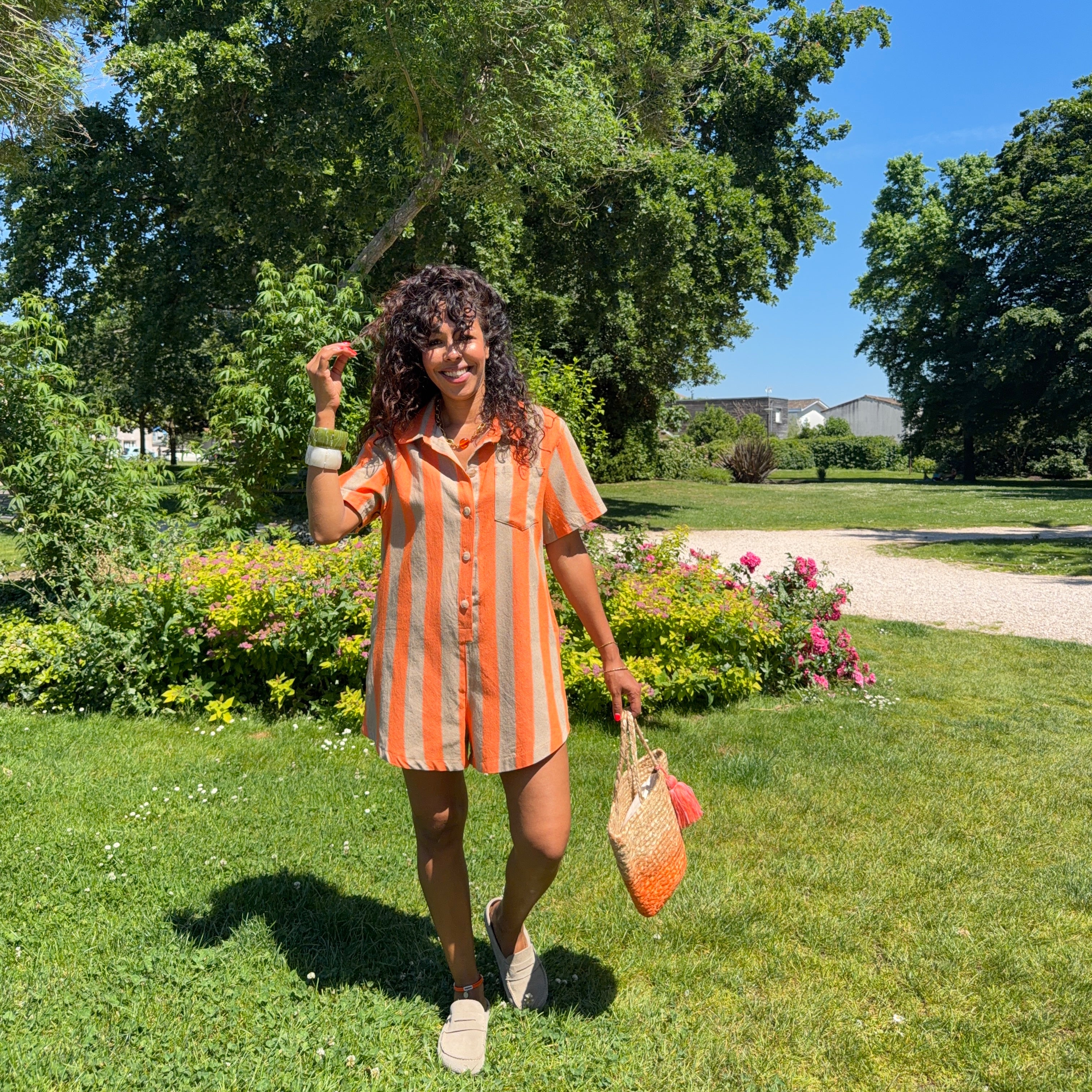 Combishort ZYRA rayée orange & gris