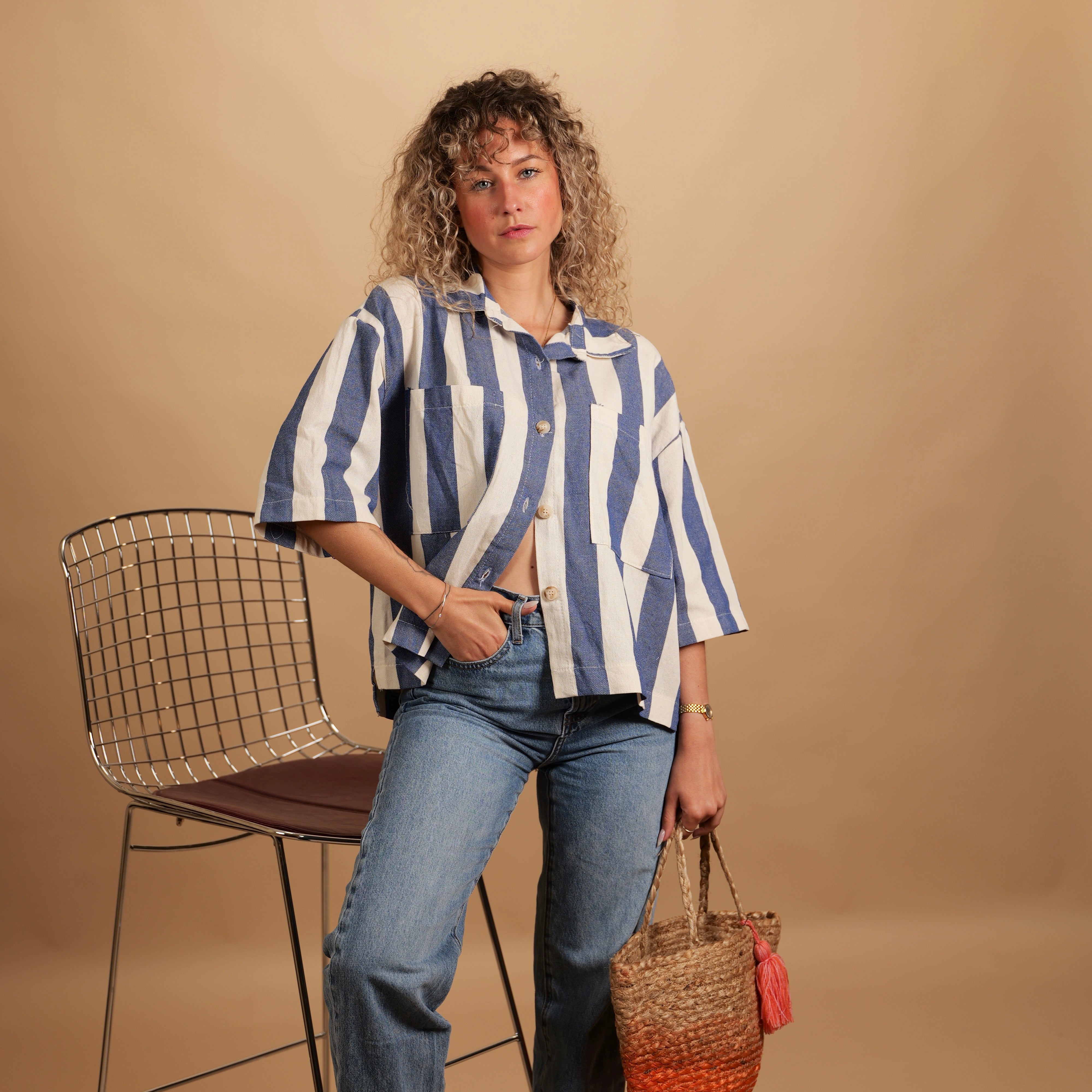 Chemise STRYA rayée bleu & écru