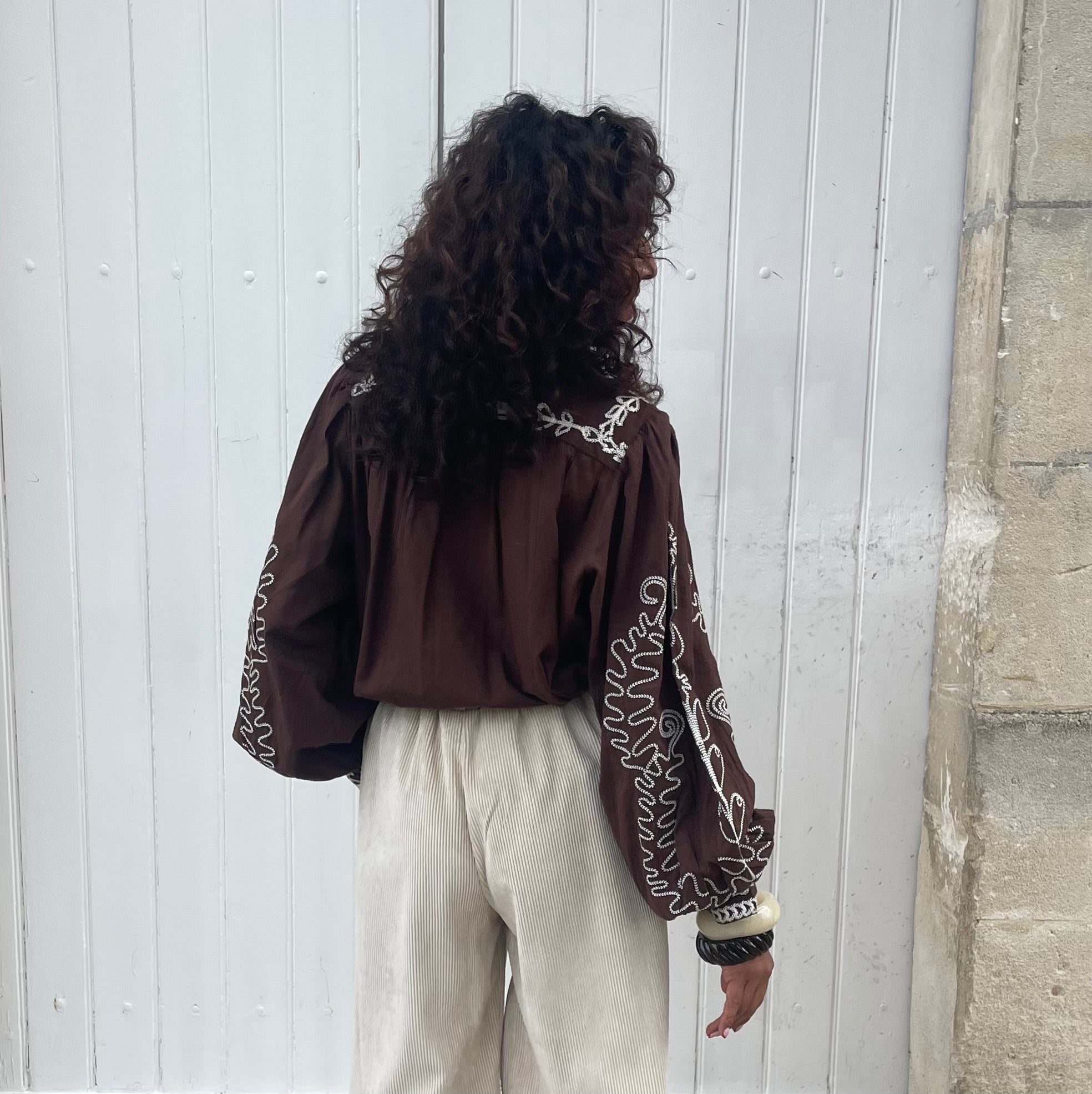 Blouse coton TABACO brodé