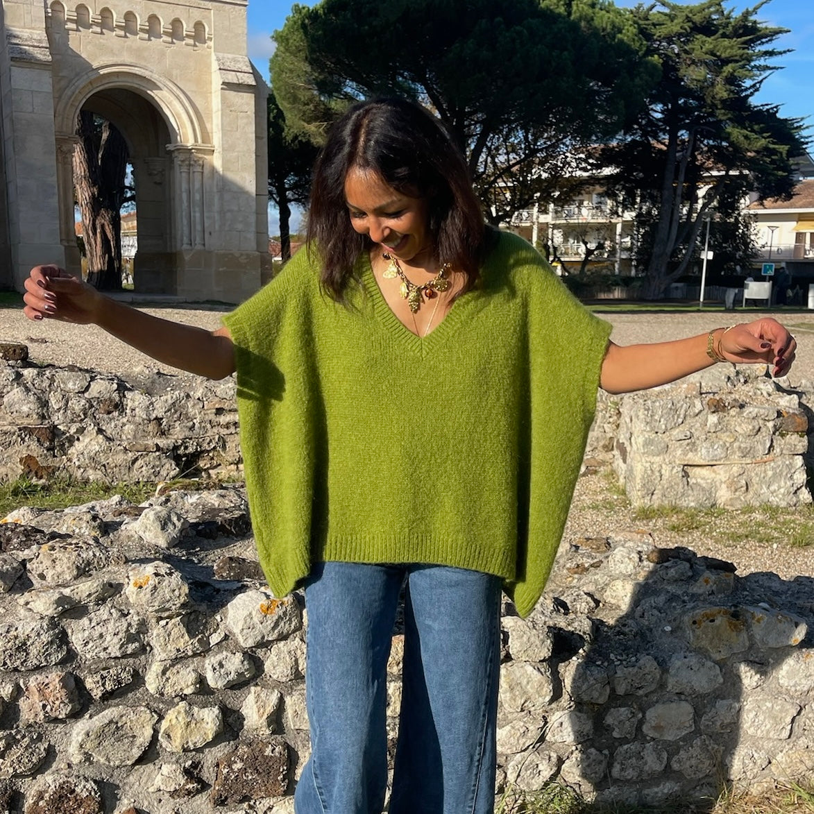 Pull sans manche VALI , vert olive