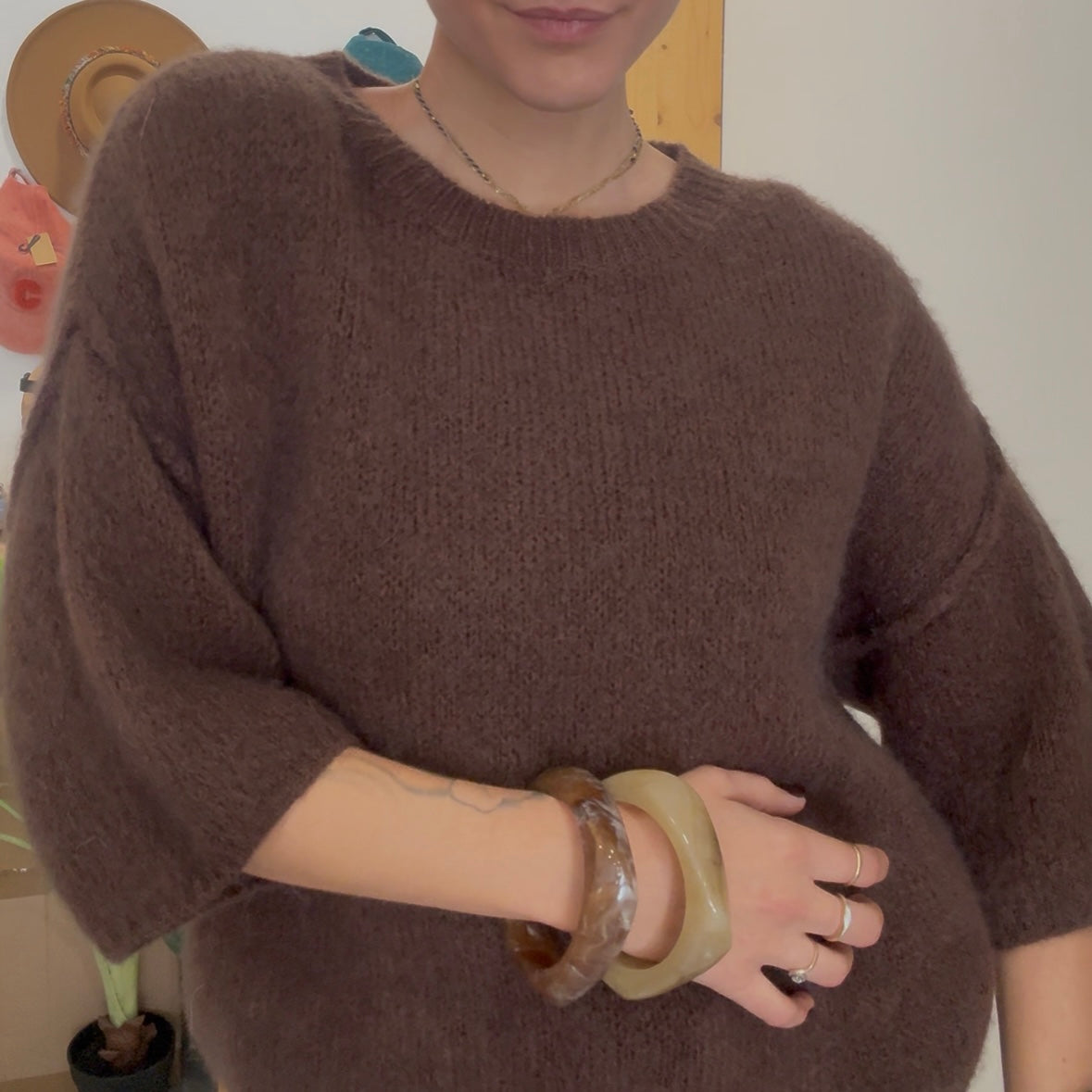 Pull baby alpaga LIO marron manche 3/4