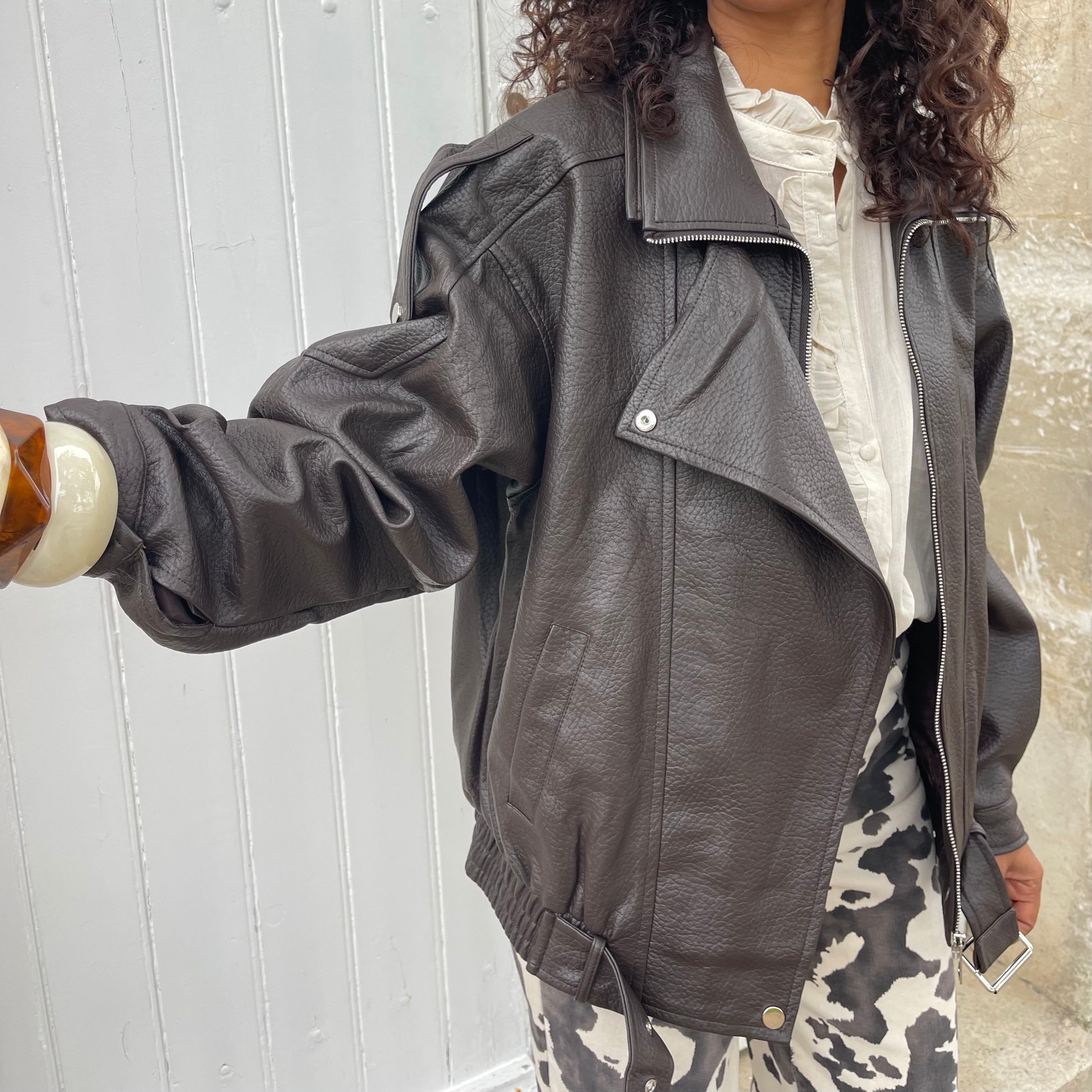 Veste perfecto LEA oversize effet cuir marron