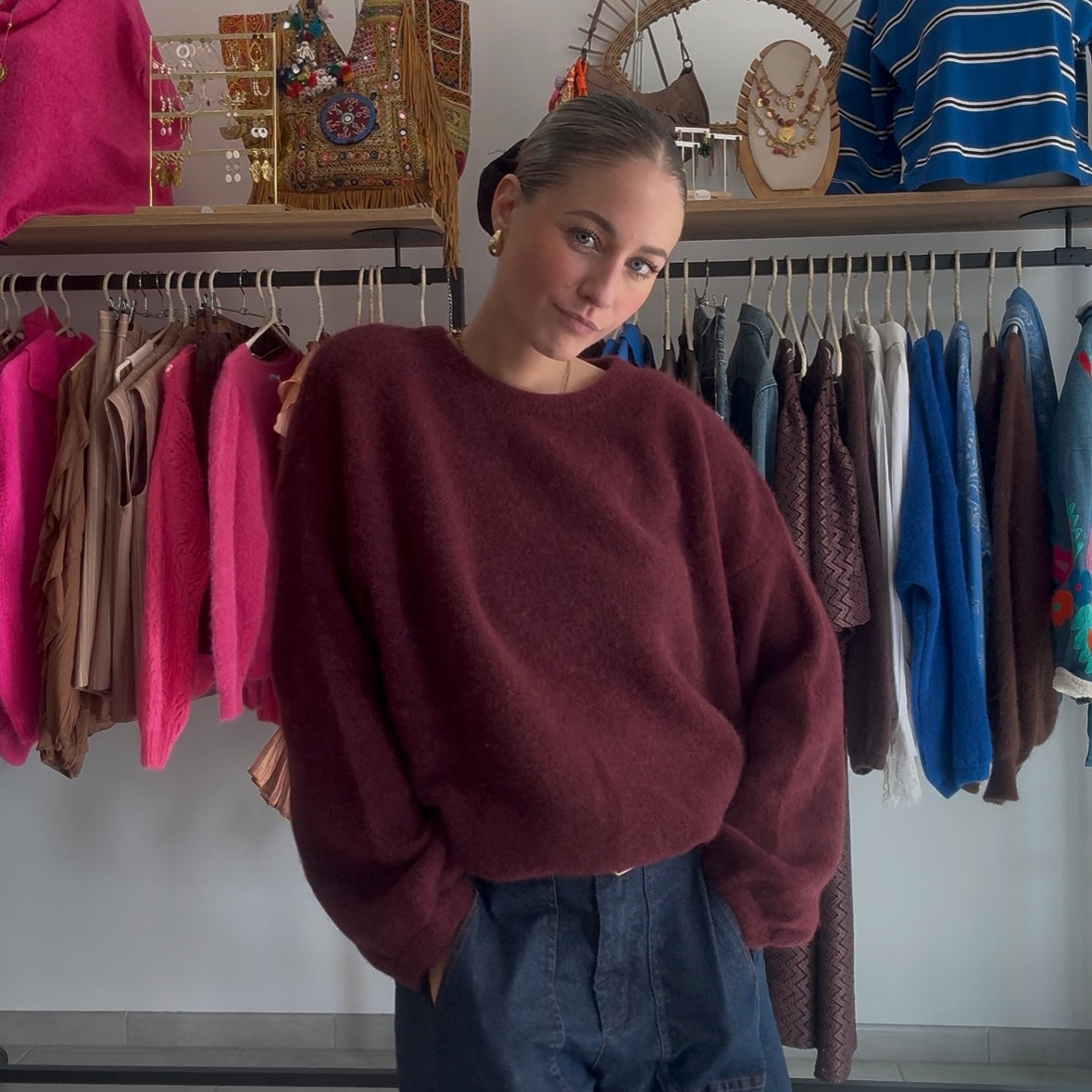 Pull alpaga ELISE rouge bordeaux