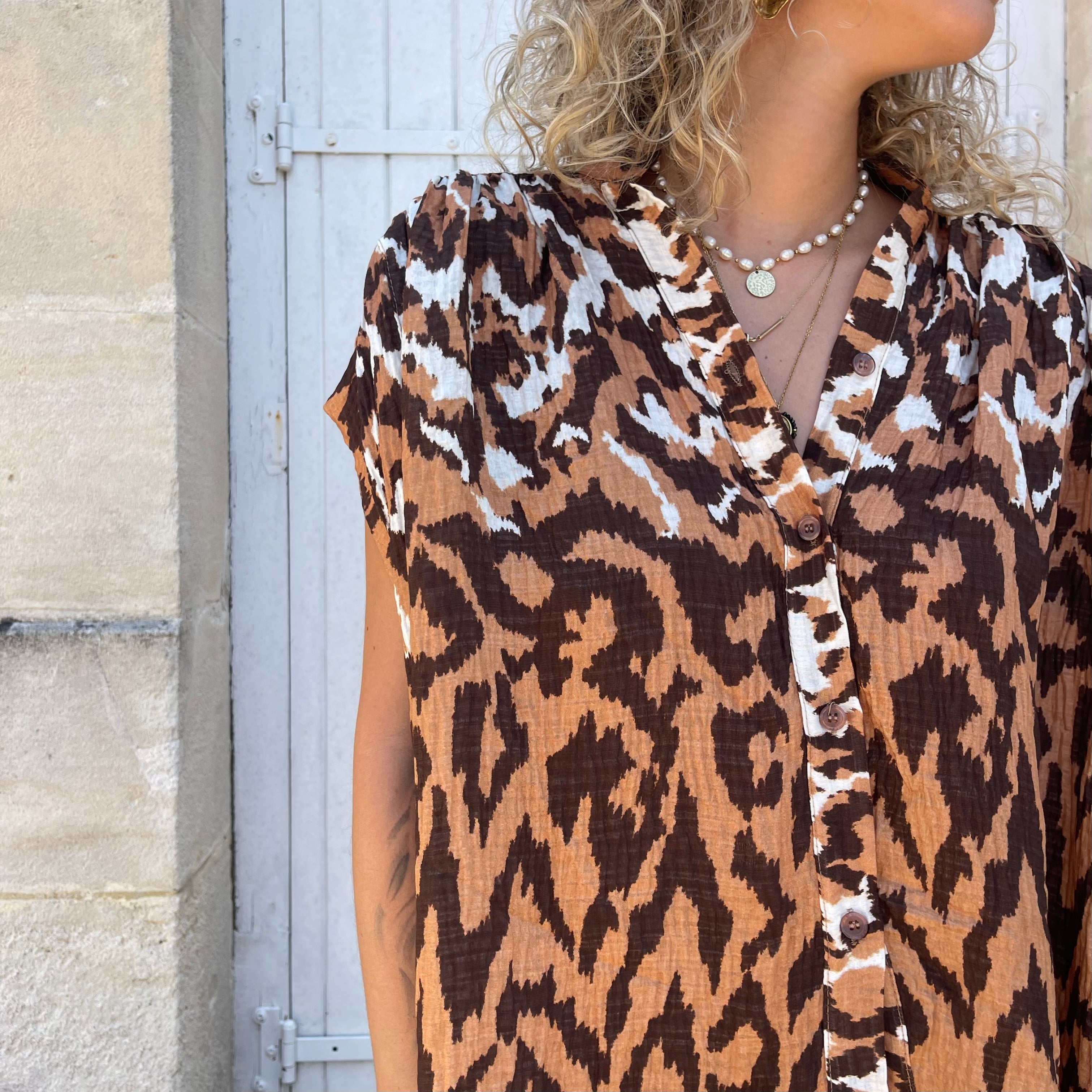 Blouse fluide ORA imprimé léopard
