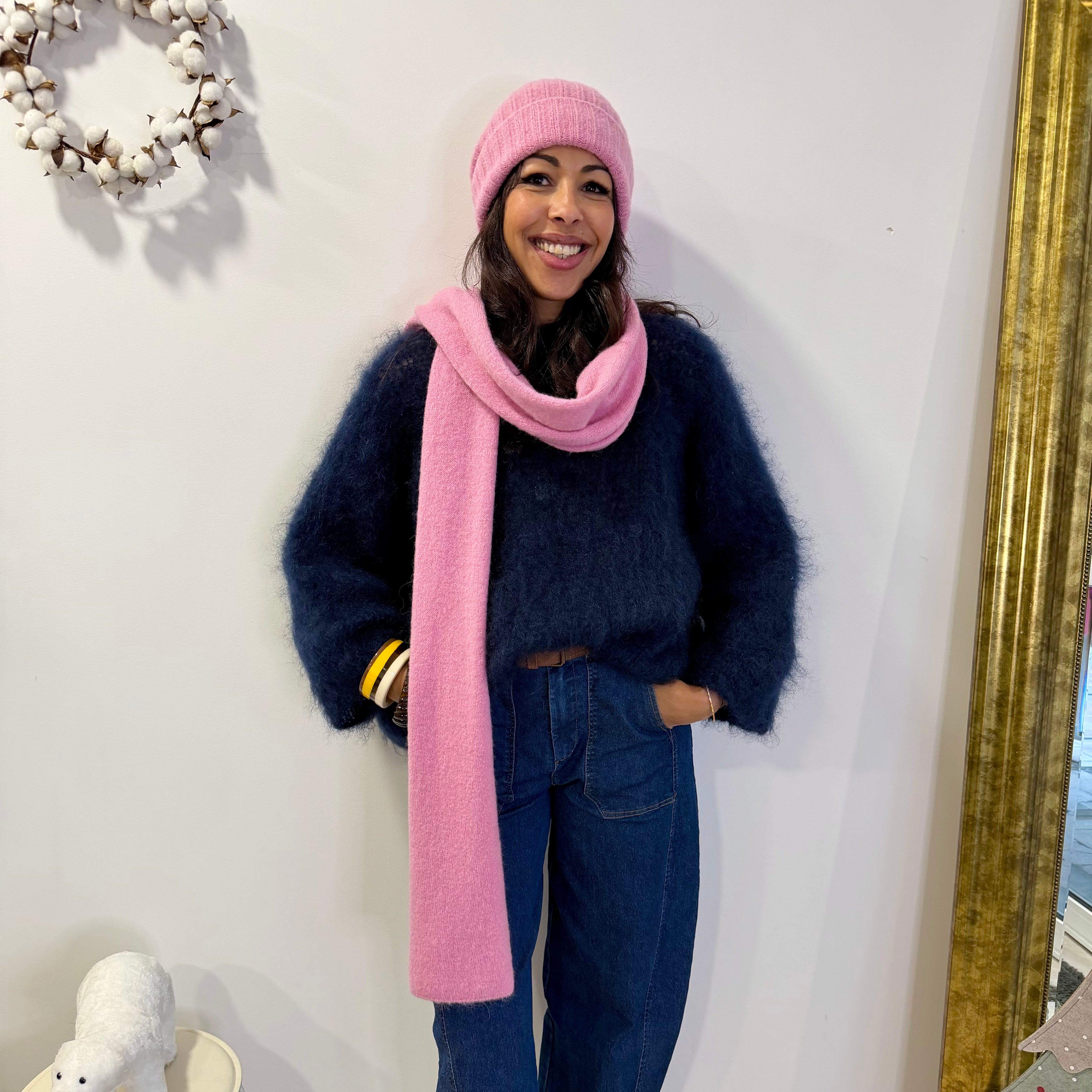 Ensemble Bonnet Écharpe rose