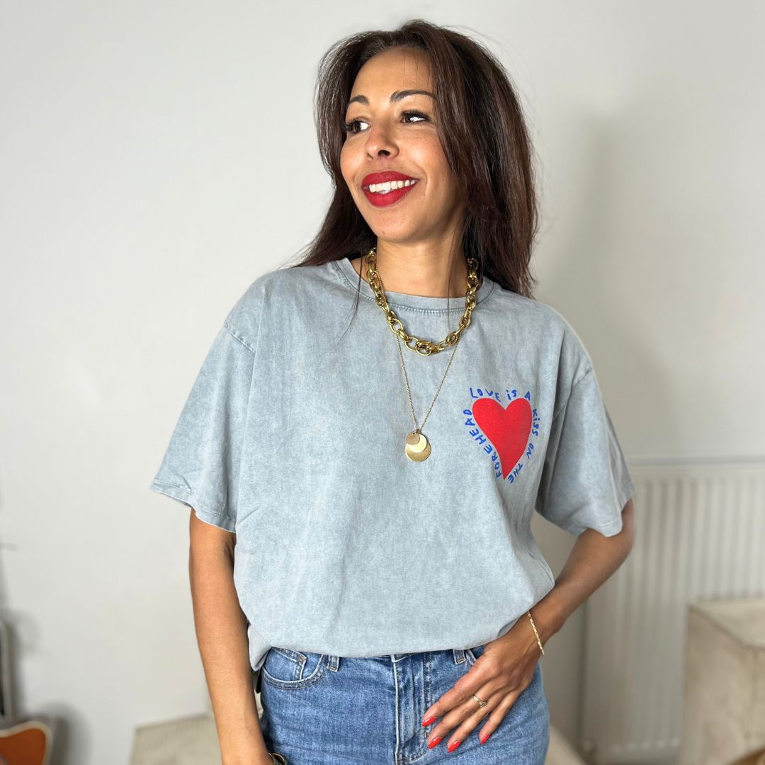 T-shirt manches courtes en coton KISS gris clair à la coupe oversize