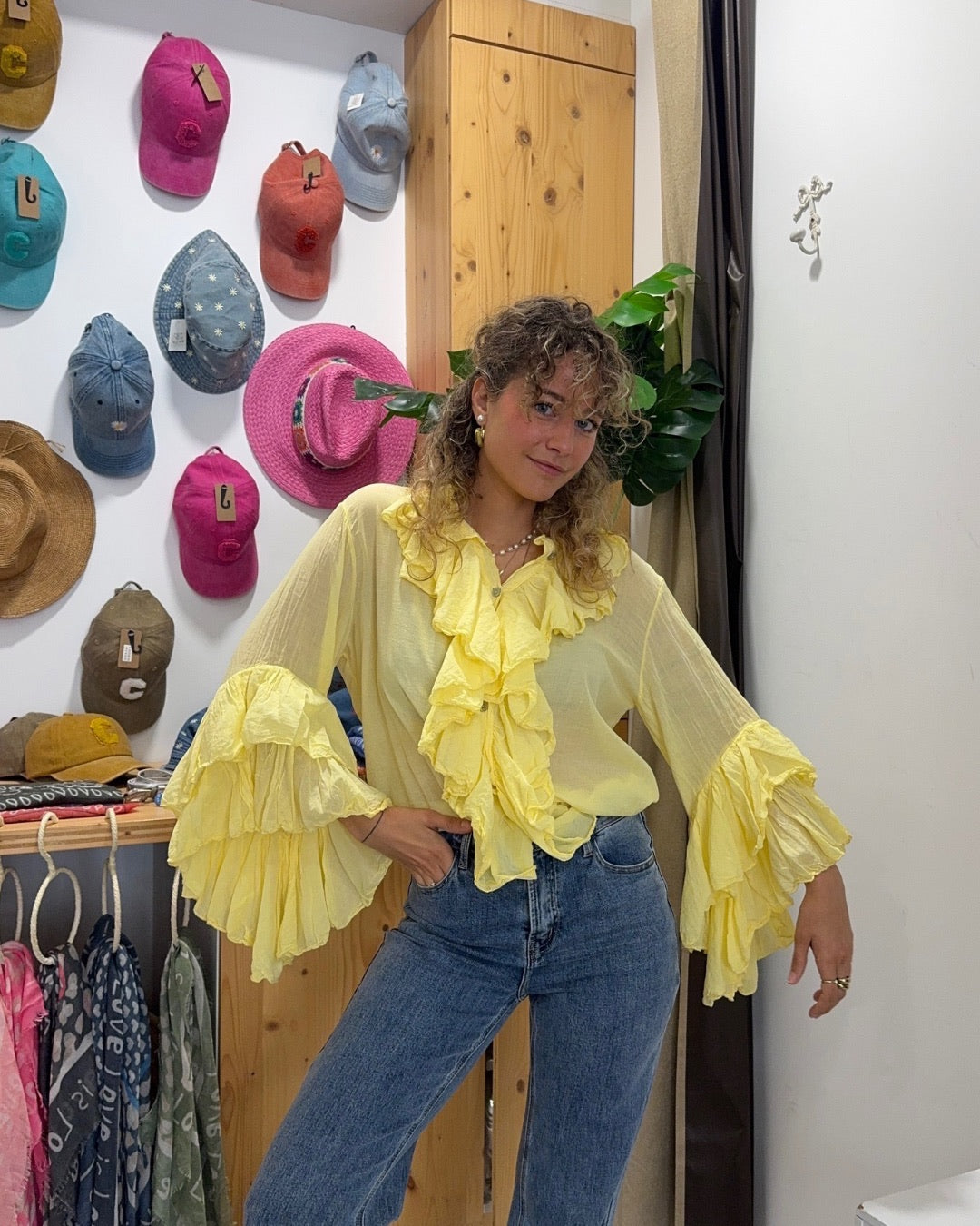 Chemisier oversize FANNY jaune orné de multiples volants